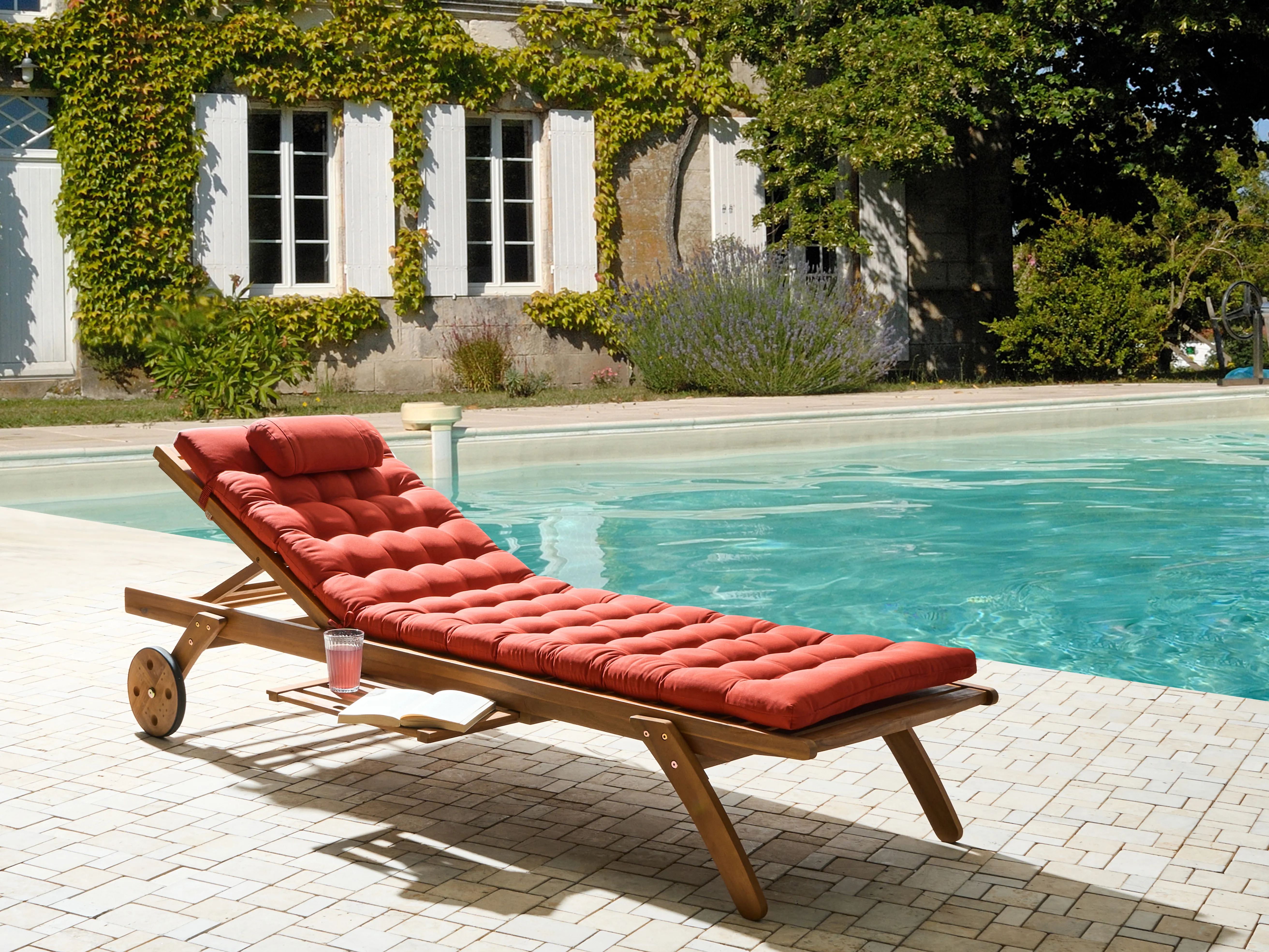 Sun Lounger Pad Cushion CESANA PREMIUM 192 x 56 cm Red