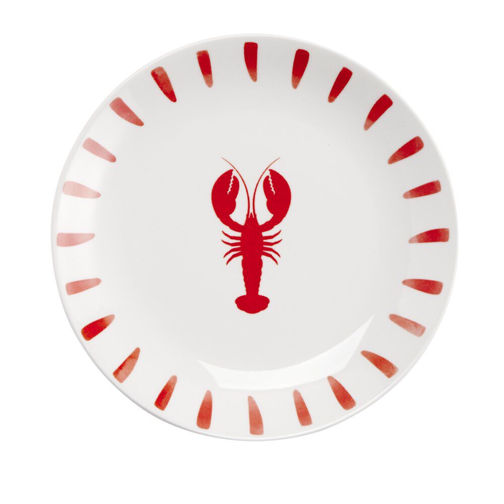 Assiette plate en porcelaine décor marin Ø20cm (2 modèles homard ou sardine)