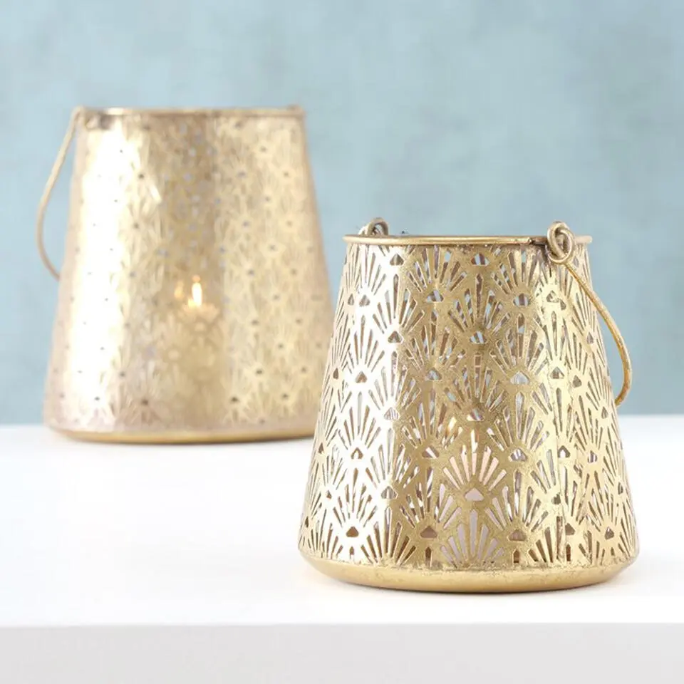 Deco by Boltze Windlichtjes - 2x - goudkleurig - metaal