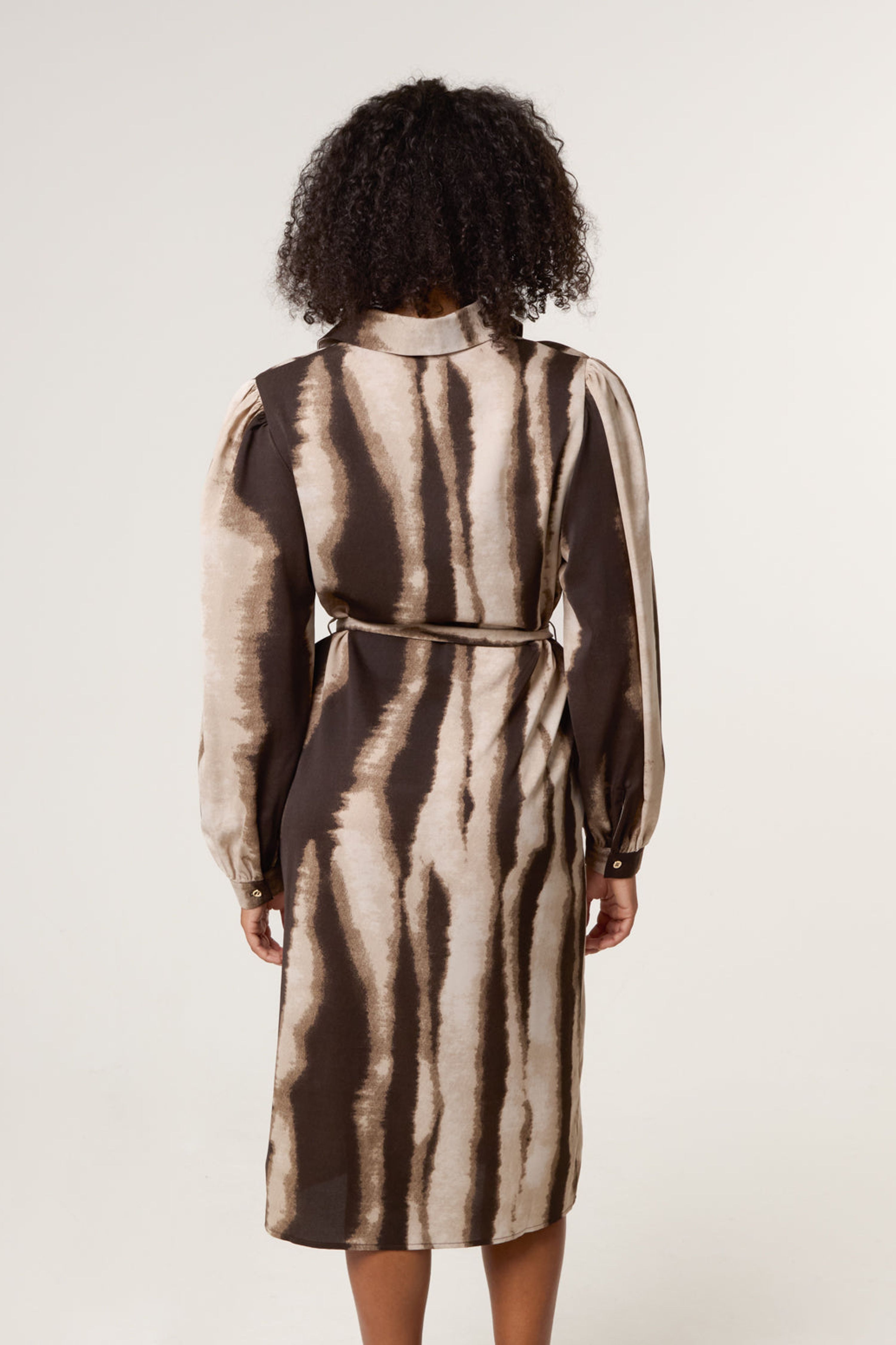 Blue Vanilla Light Brown Printed Puff Sleeve Button Through Midi Dress