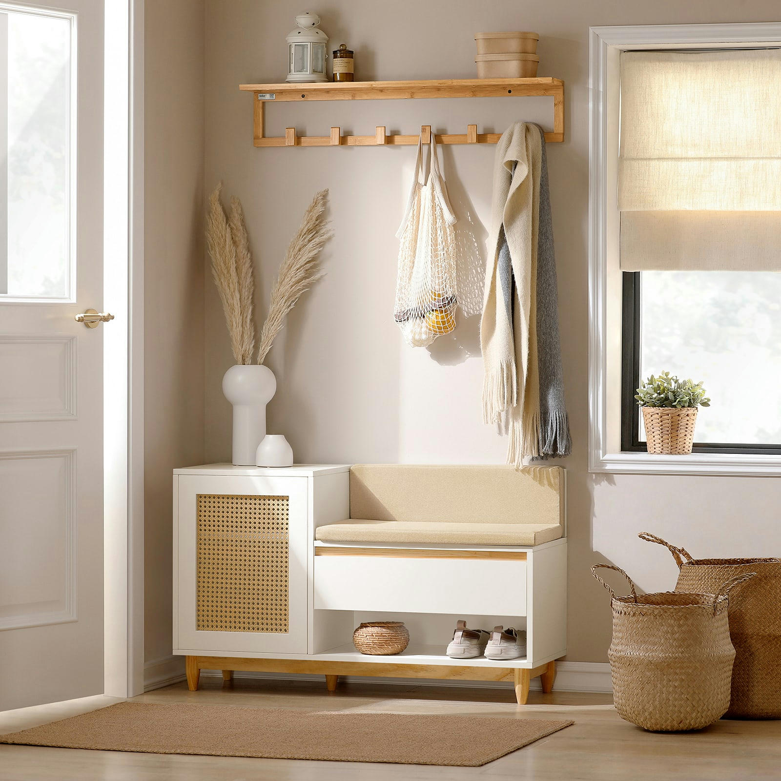 - Banc de rangement à chaussure effet bois blanc-naturel