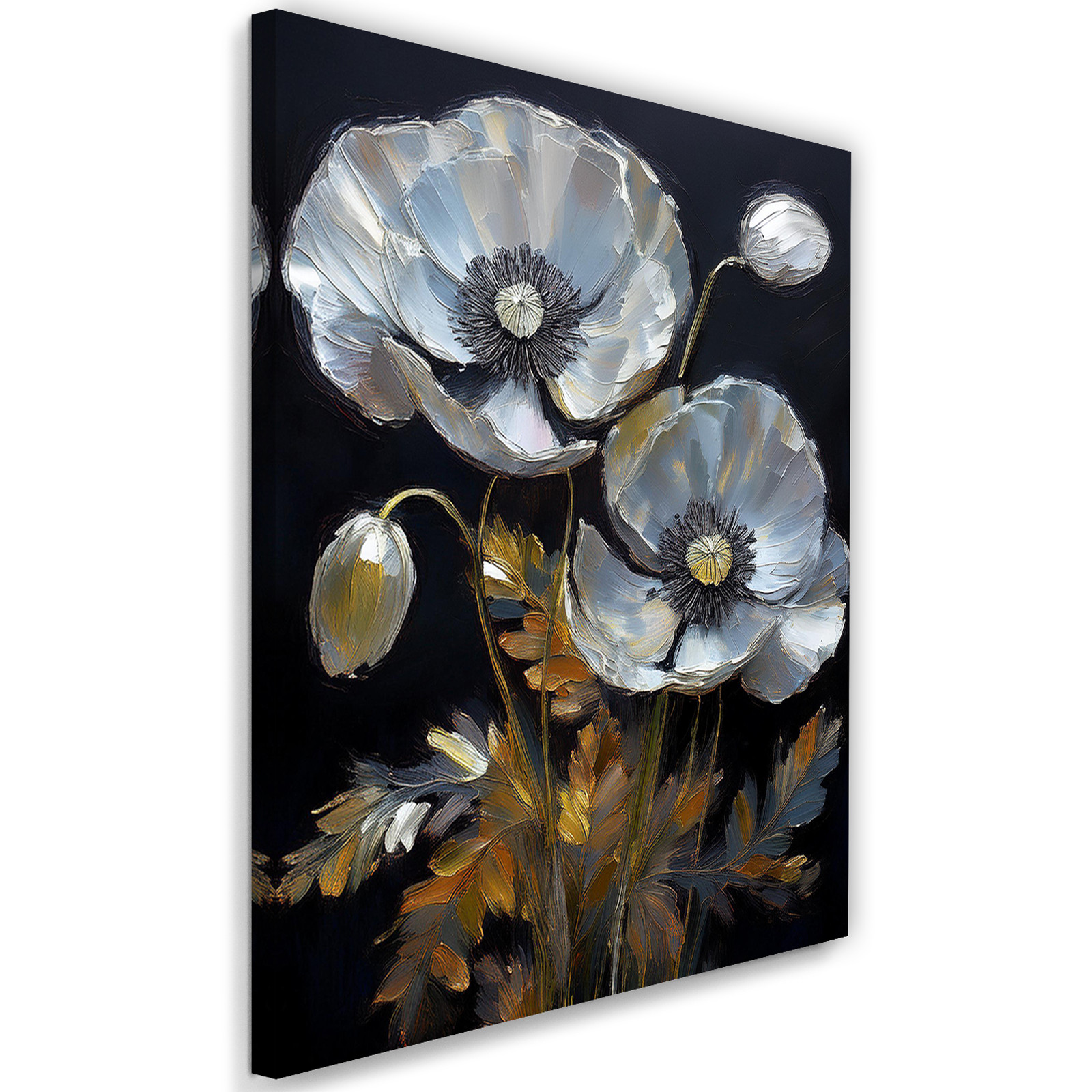 Feeby Obraz na płótnie, Kwiaty Srebrne Maki Malowane 40x60