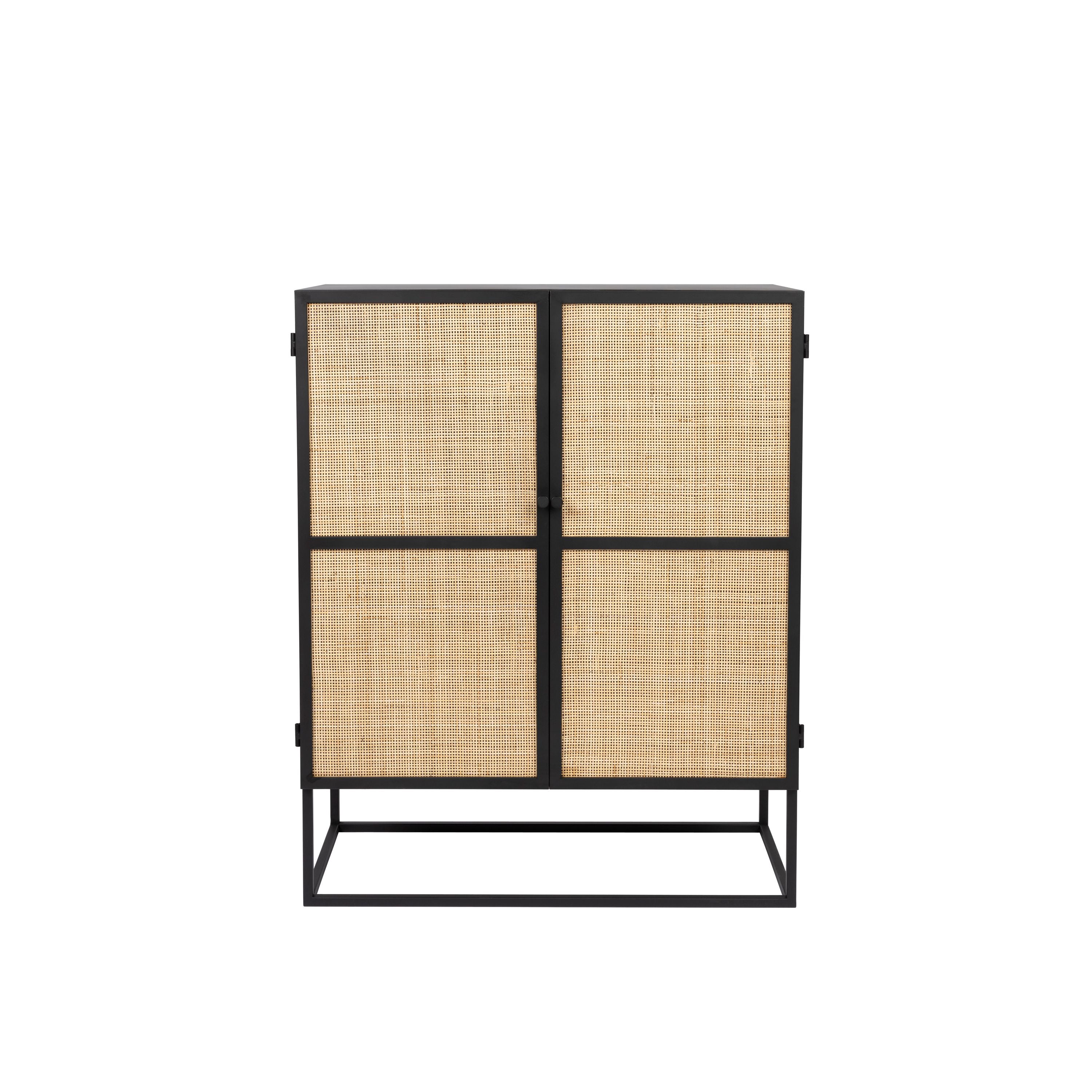 Housecraft Living Guuji Kast Laag 2 deurs Rotan/ Metaal - Zwart
