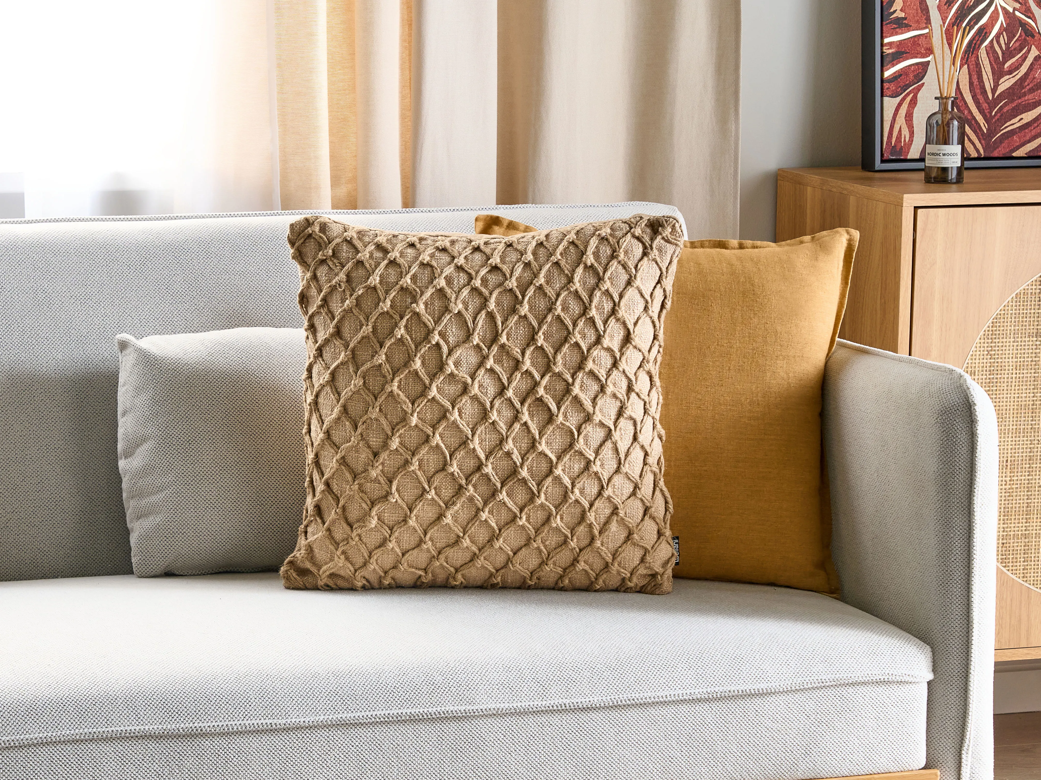 Throw Cushion COLLOMIA Boucle 45 x 45 cm Beige Geometric Pattern