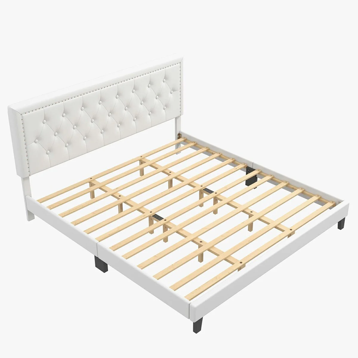 King Size Bed Frame with Leather Upholstered Headboard