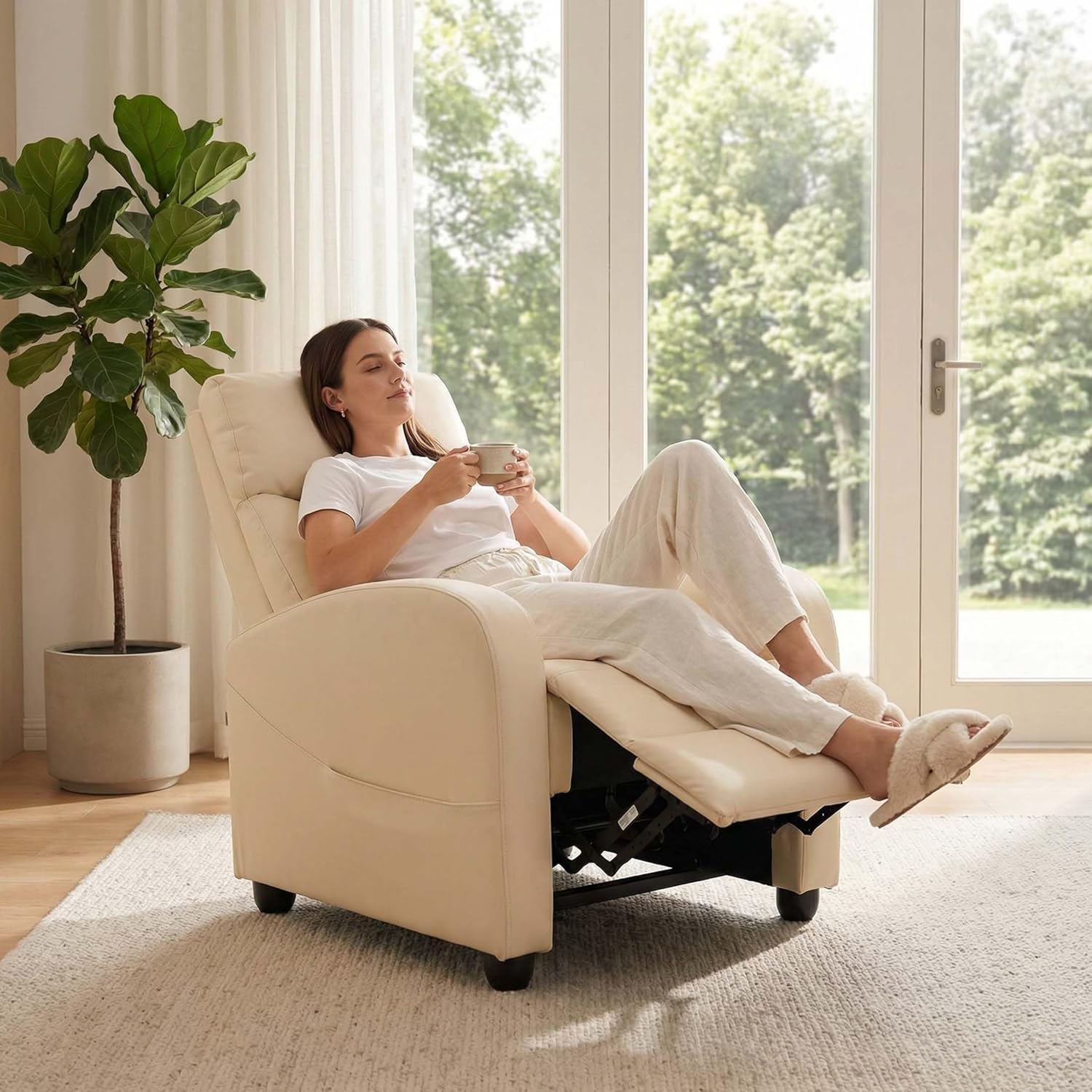 Sweetcrispy Massage Recliner Chair for Adults, Adjustable Home Theater Seating with Lumbar Support for Living Room, Modern Fabric Reclining, Beige