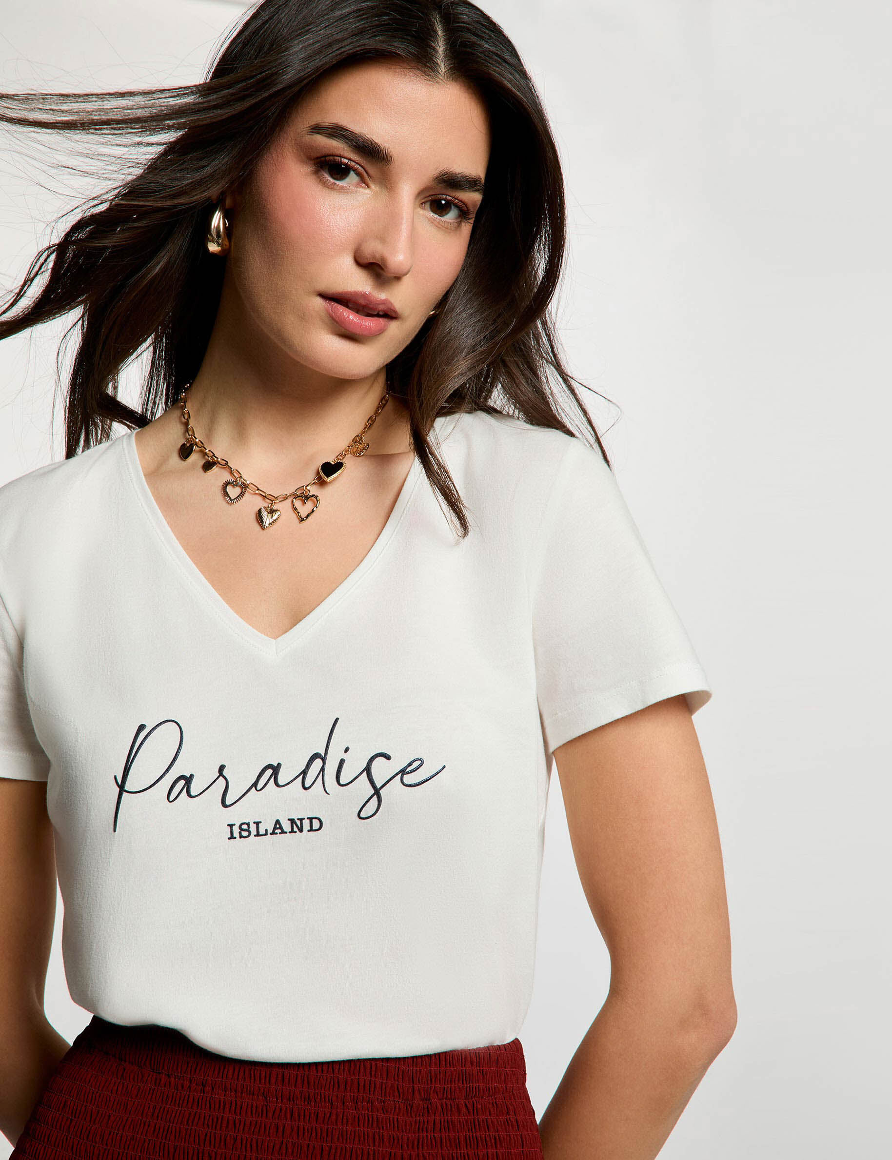 V-Neck Short-Sleeve T-Shirt White Women