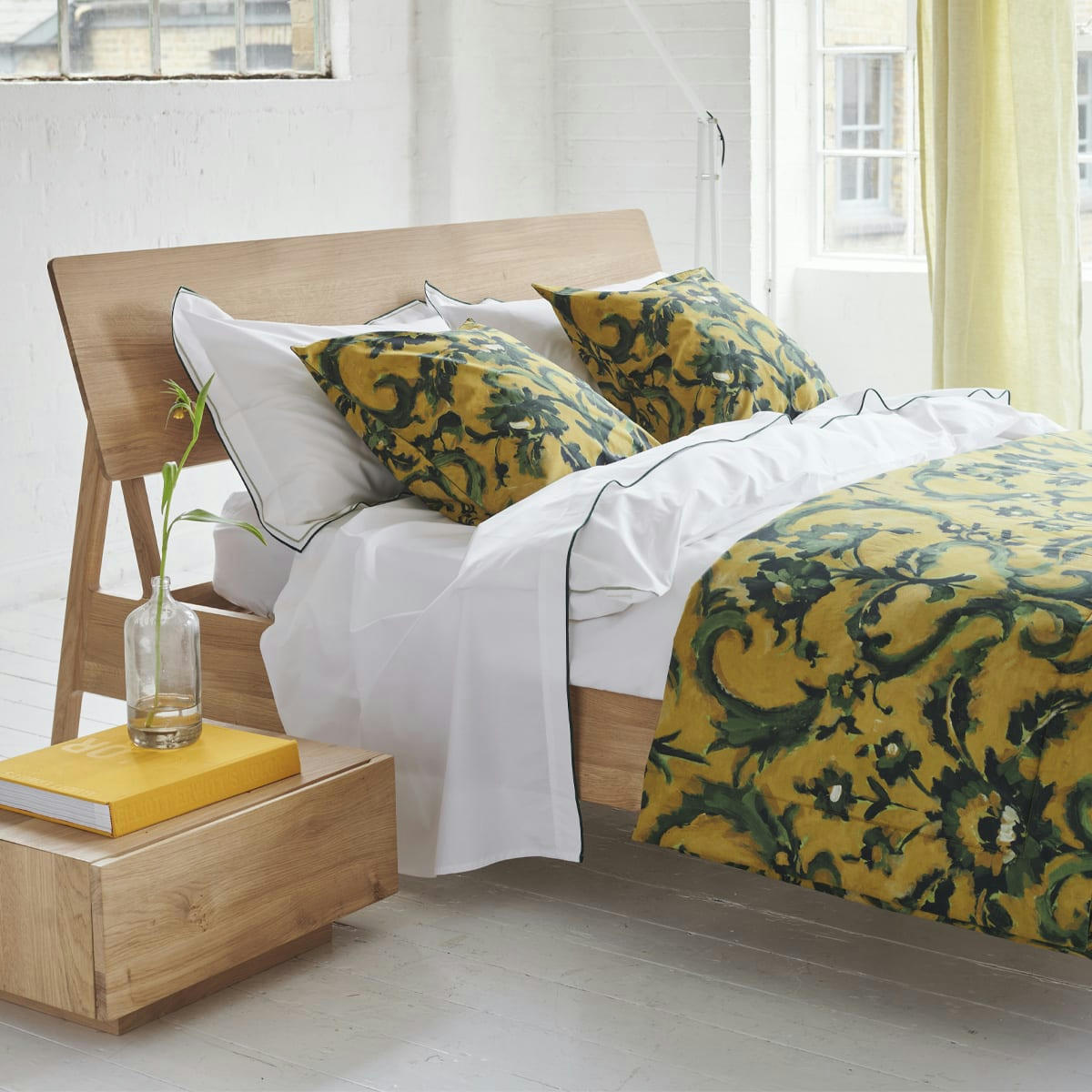 GUERBOIS - Housse de coussin imprimée en percale de coton jaune 60x60