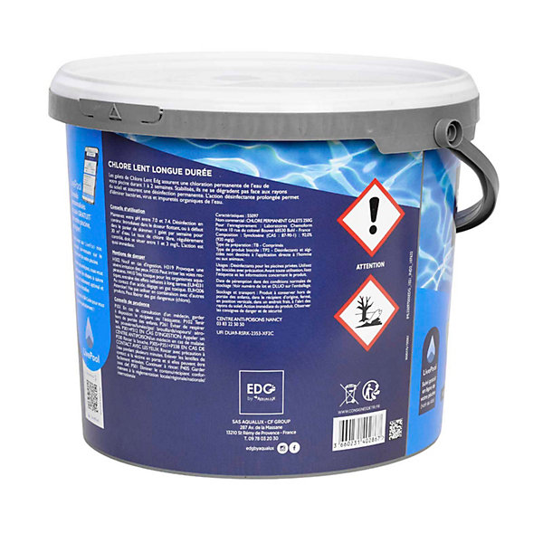 Edg Chlore Piscine Galets Lent - Galet 250 G - Seau 5 kg - Chlore Permanent Longue Durée
