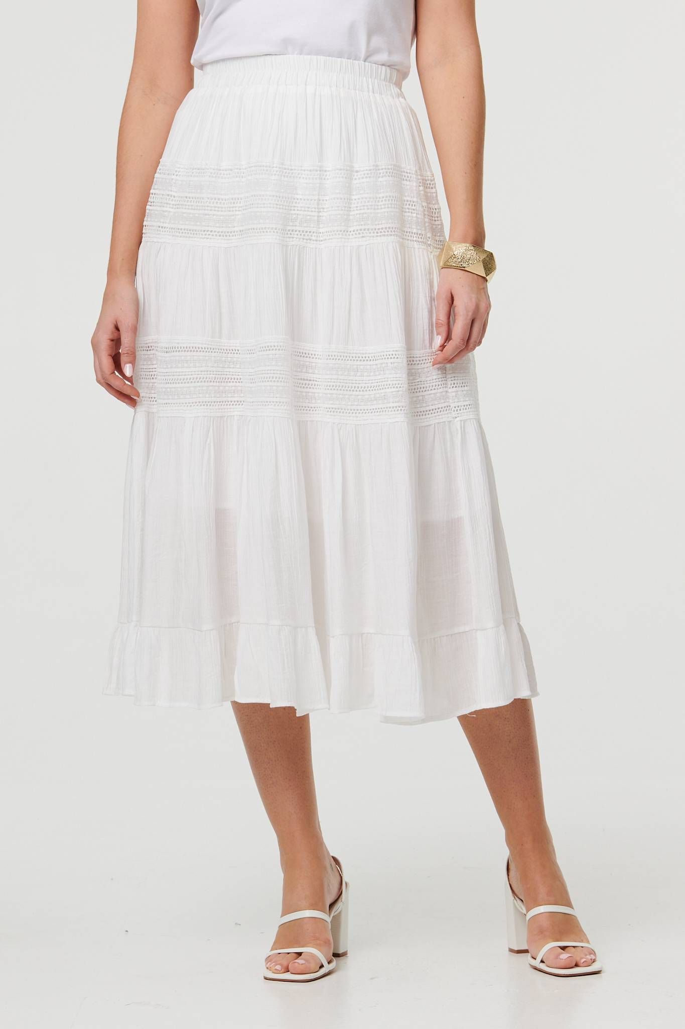 Izabel London High Waist Lace Tiered Midi Skirt