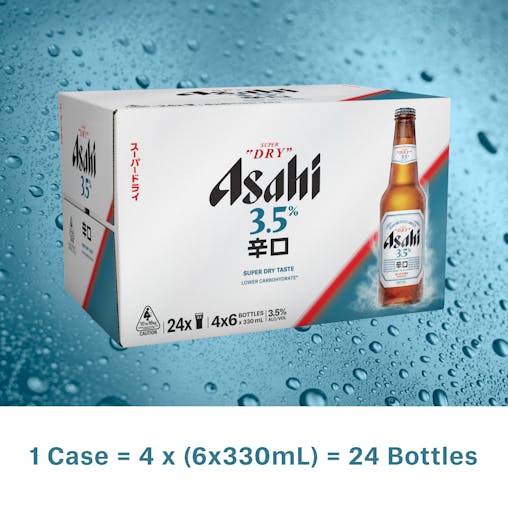 Asahi Super Dry Beer 3.5%, Low Carb Mid-Strength Beer, Refreshing & Crisp with a Slight Bitter Note, 3.5% ABV, 330mL (Case of 24 Bottles)