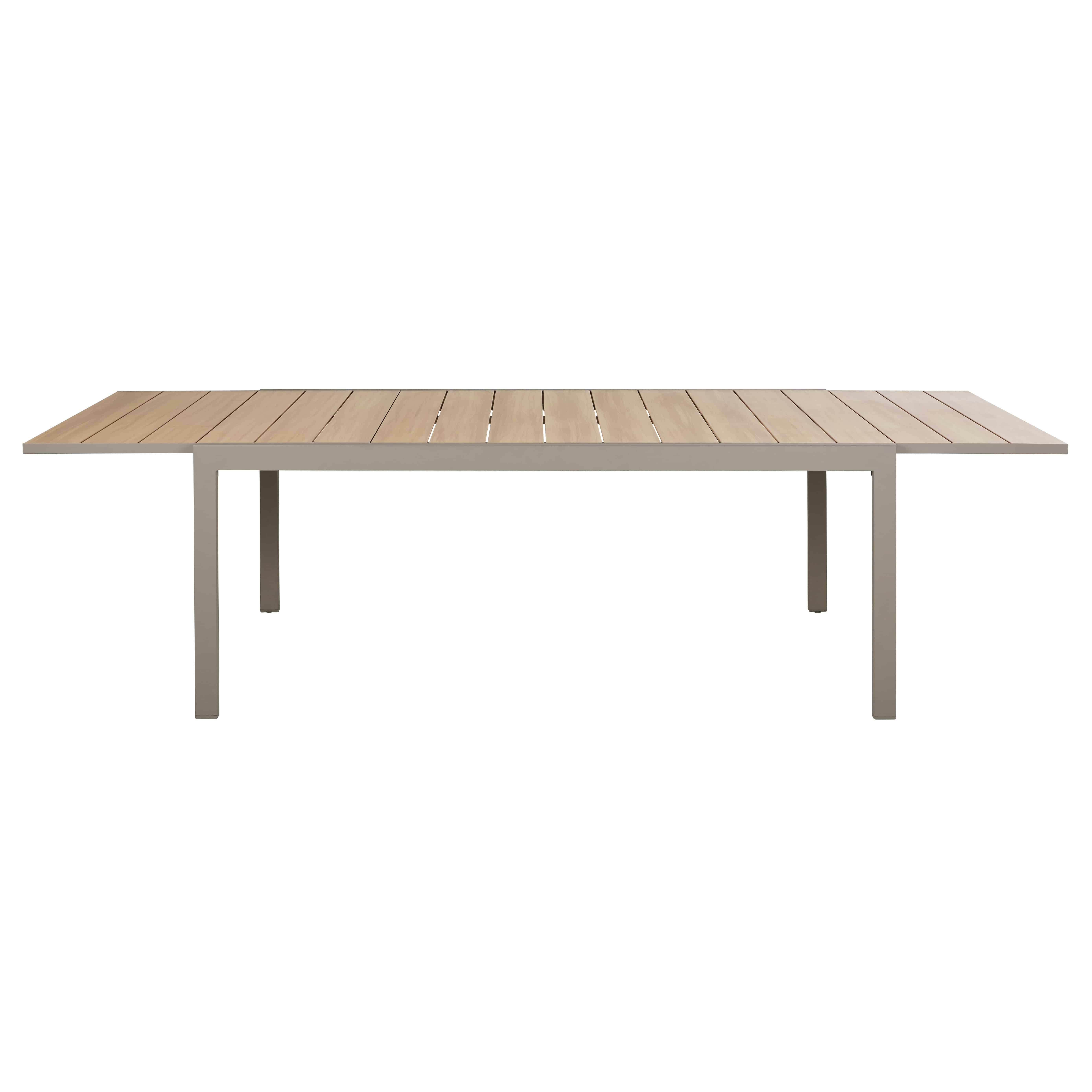 Doolin - Table extensible de jardin en aluminium imitation bois et taupe 6/10 personnes