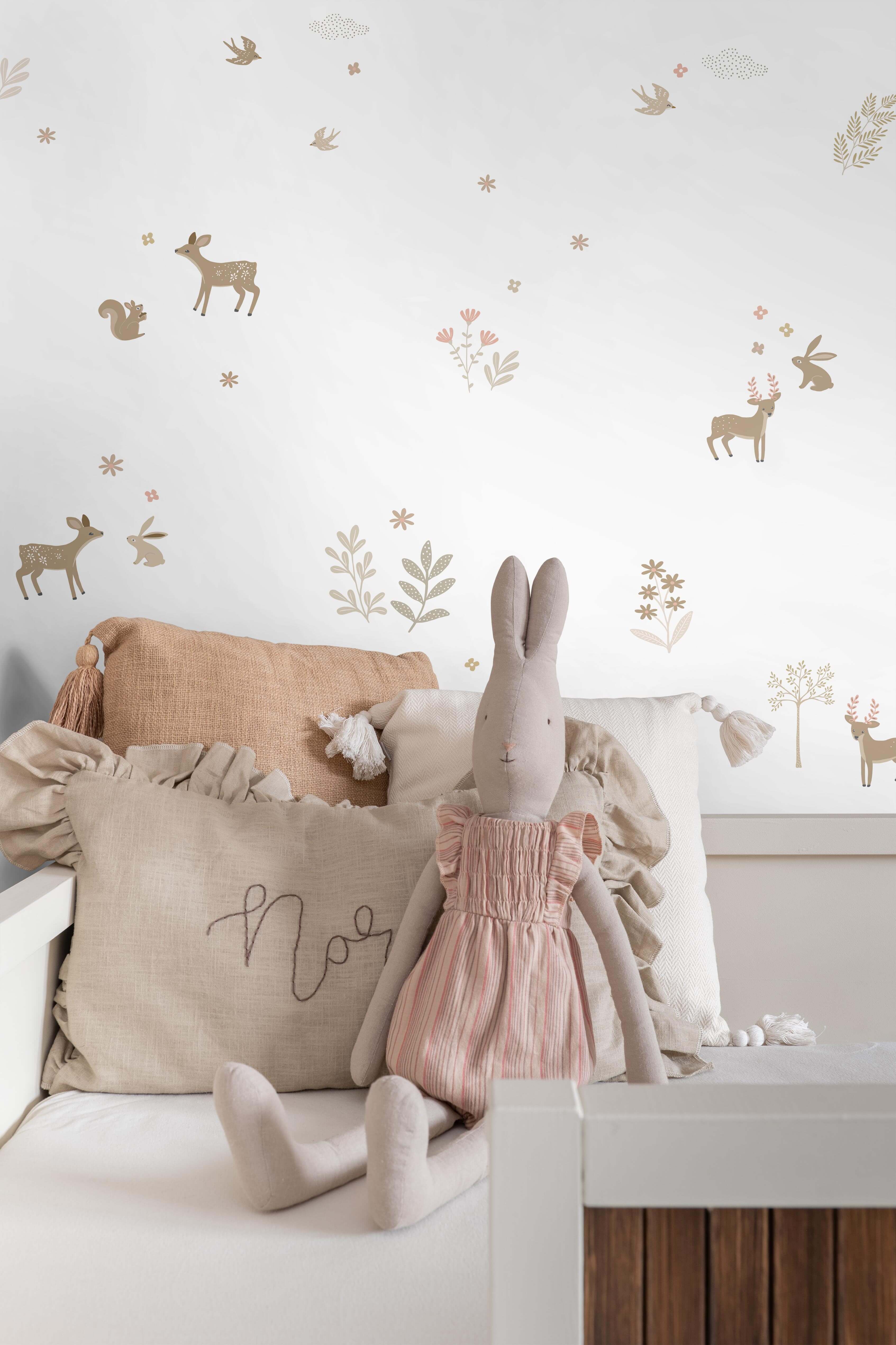 ESTAhome muursticker hertjes beige en roze - 33 x 47.5 cm - 156122