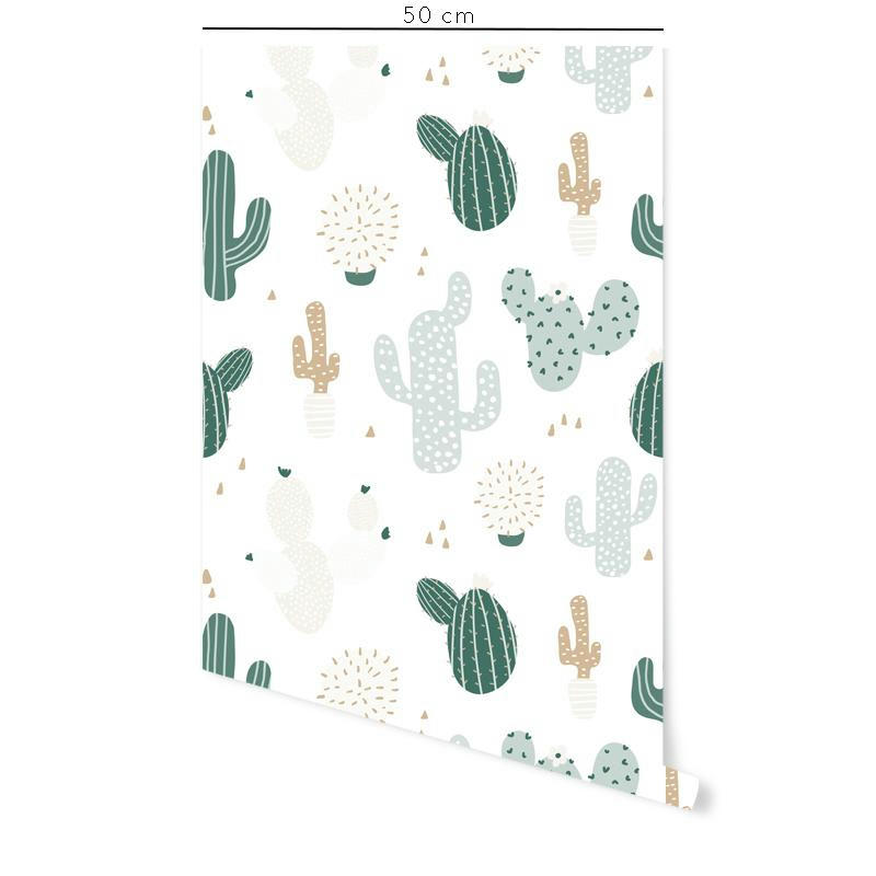 DESERT - Papier peint vinyle adhésif cactus verts 50x300 cm