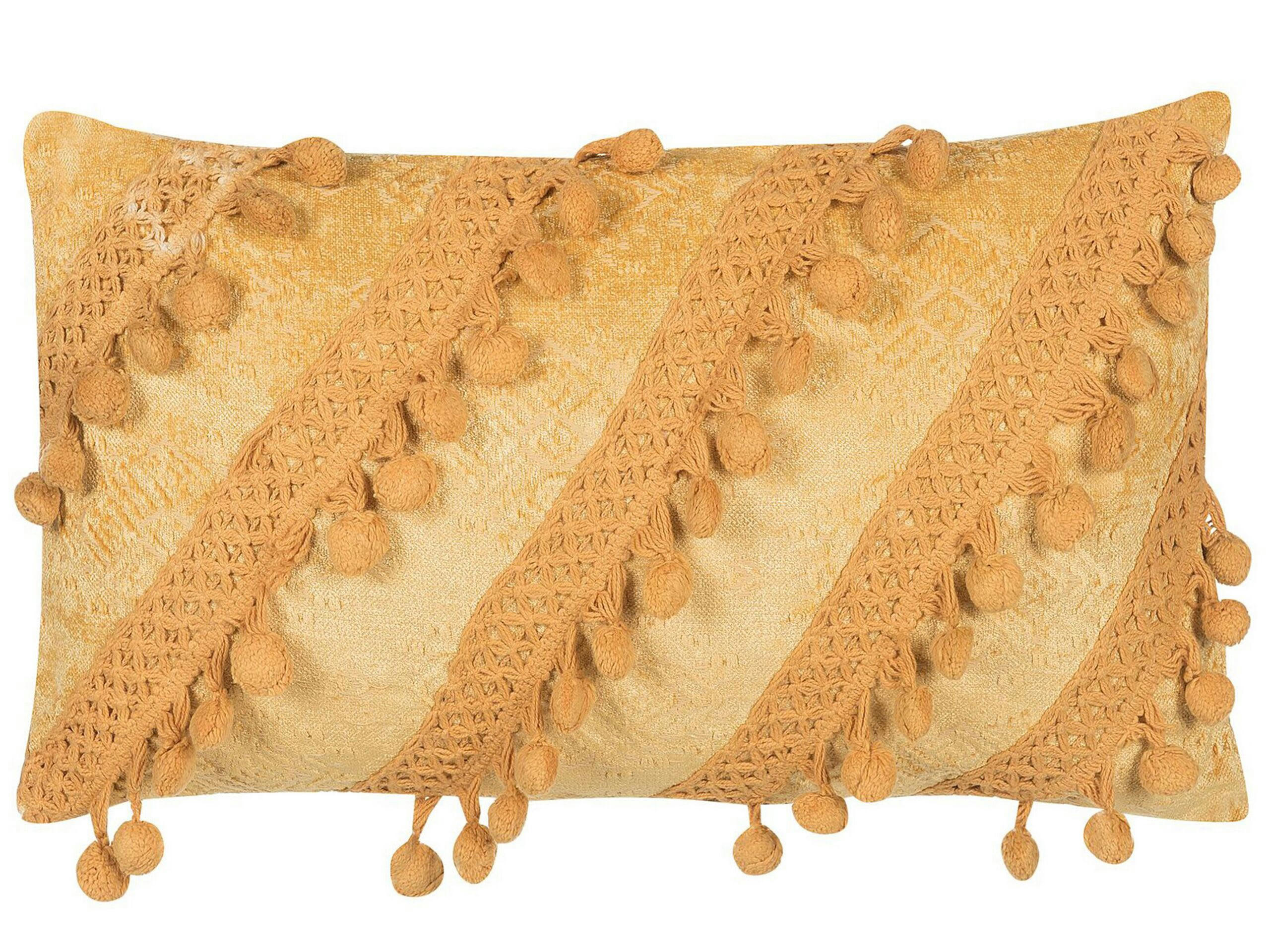 AYROOR - Coussin en viscose jaune avec pompons 30 x 50