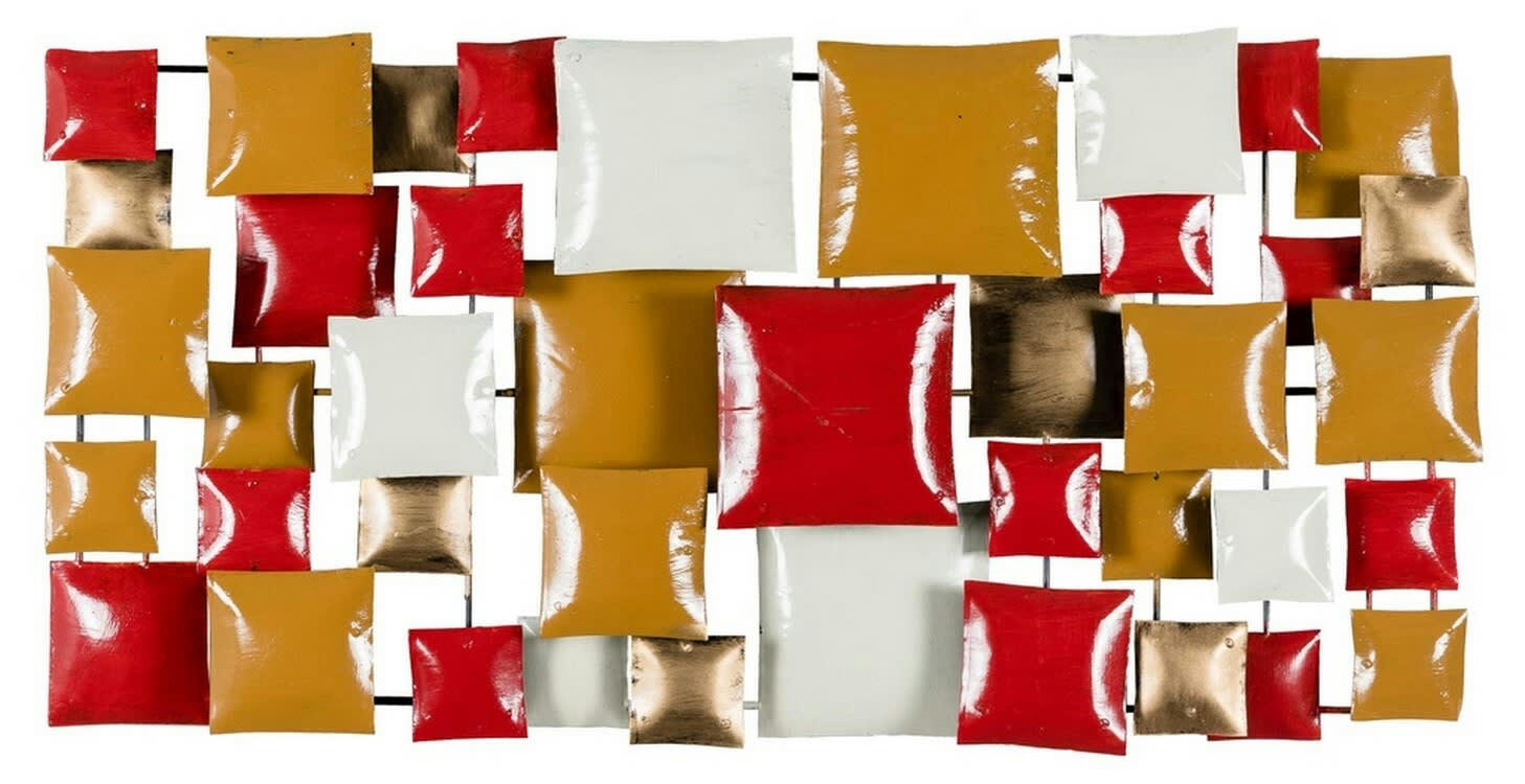 BIG-BEL - Décoration murale en métal, pop or rouge moutarde crème 80x40