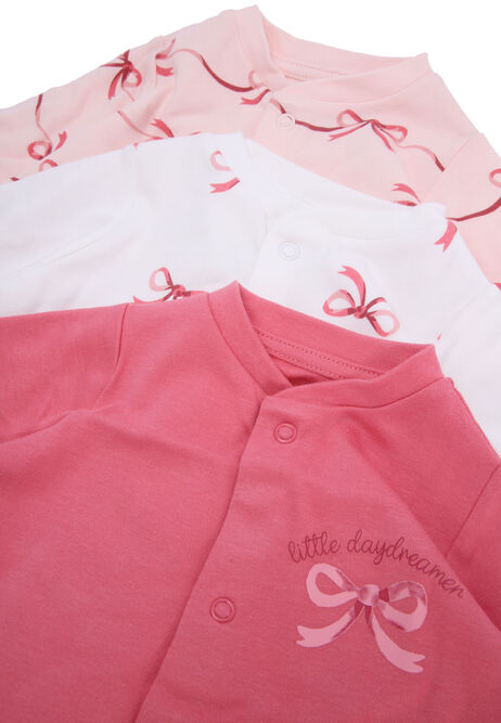 Baby Girls 3pk Pink Bow Sleepsuits