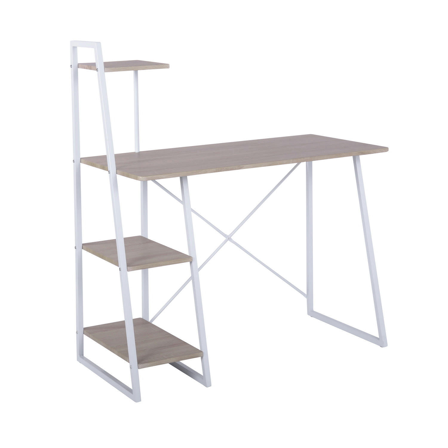 - Bureau avec étagères de rangement 3 niveaux effet bois Beige blanc