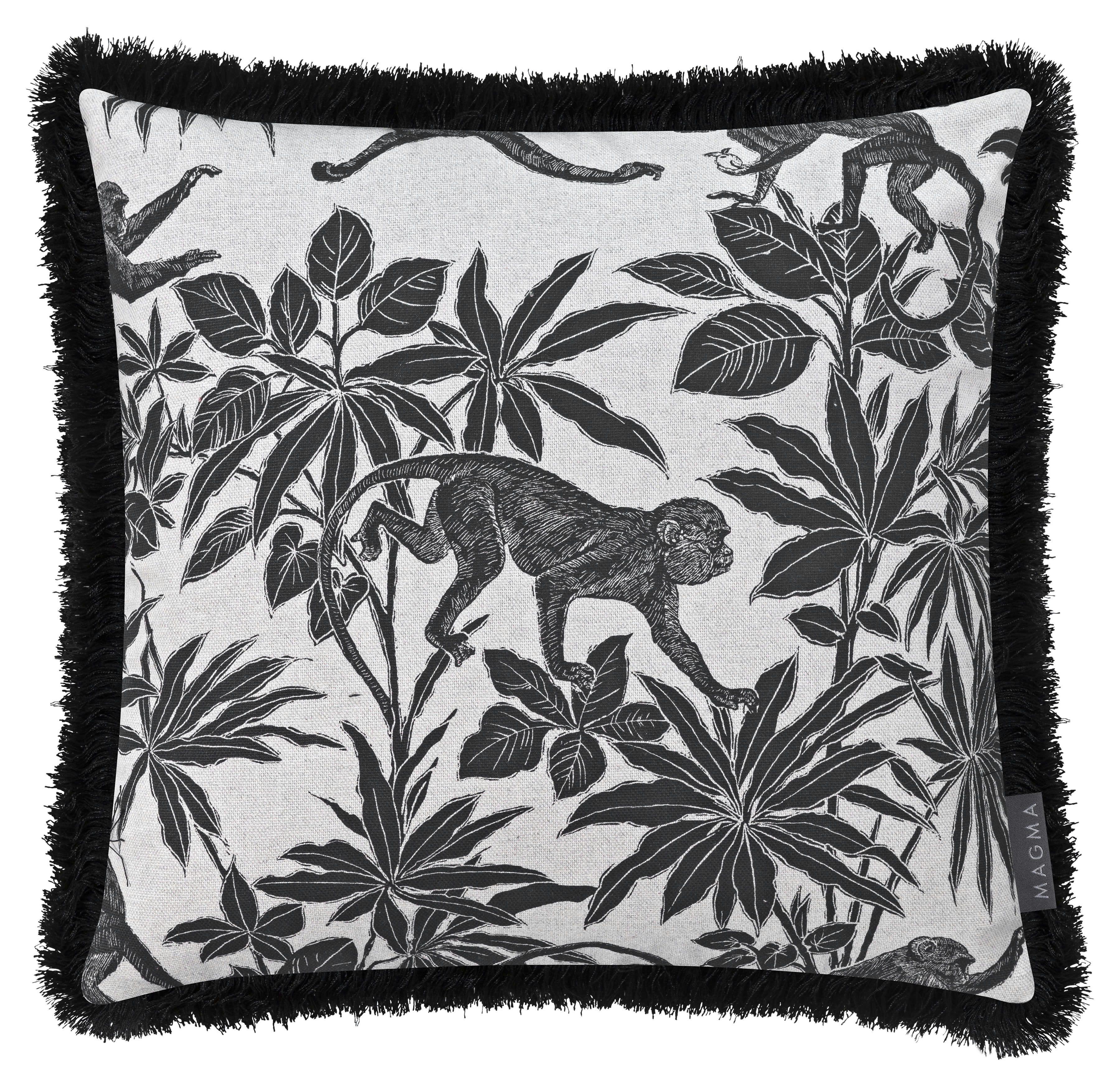 MONKEY - Housses de coussins imprimées jungle noir en coton 40x40 - Lot de 2