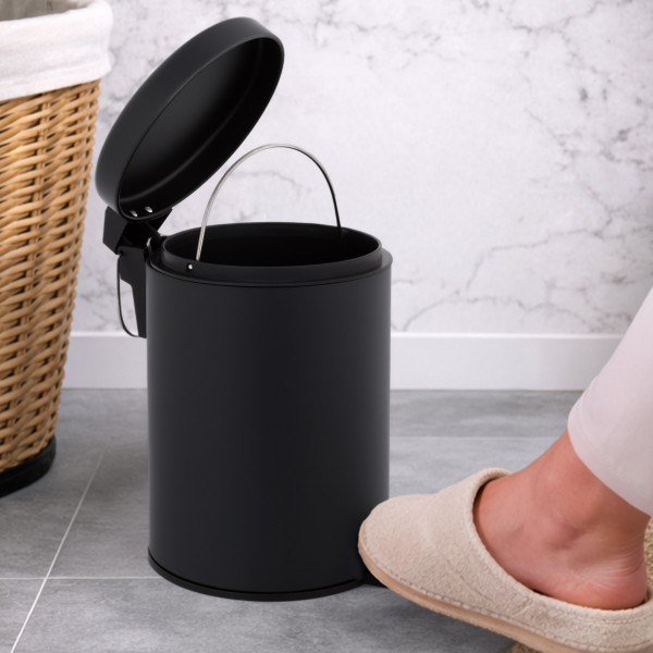 Yoka Home zestaw łazienkowy czarny kosz 3L   wieszak ścienny 5-ramienny