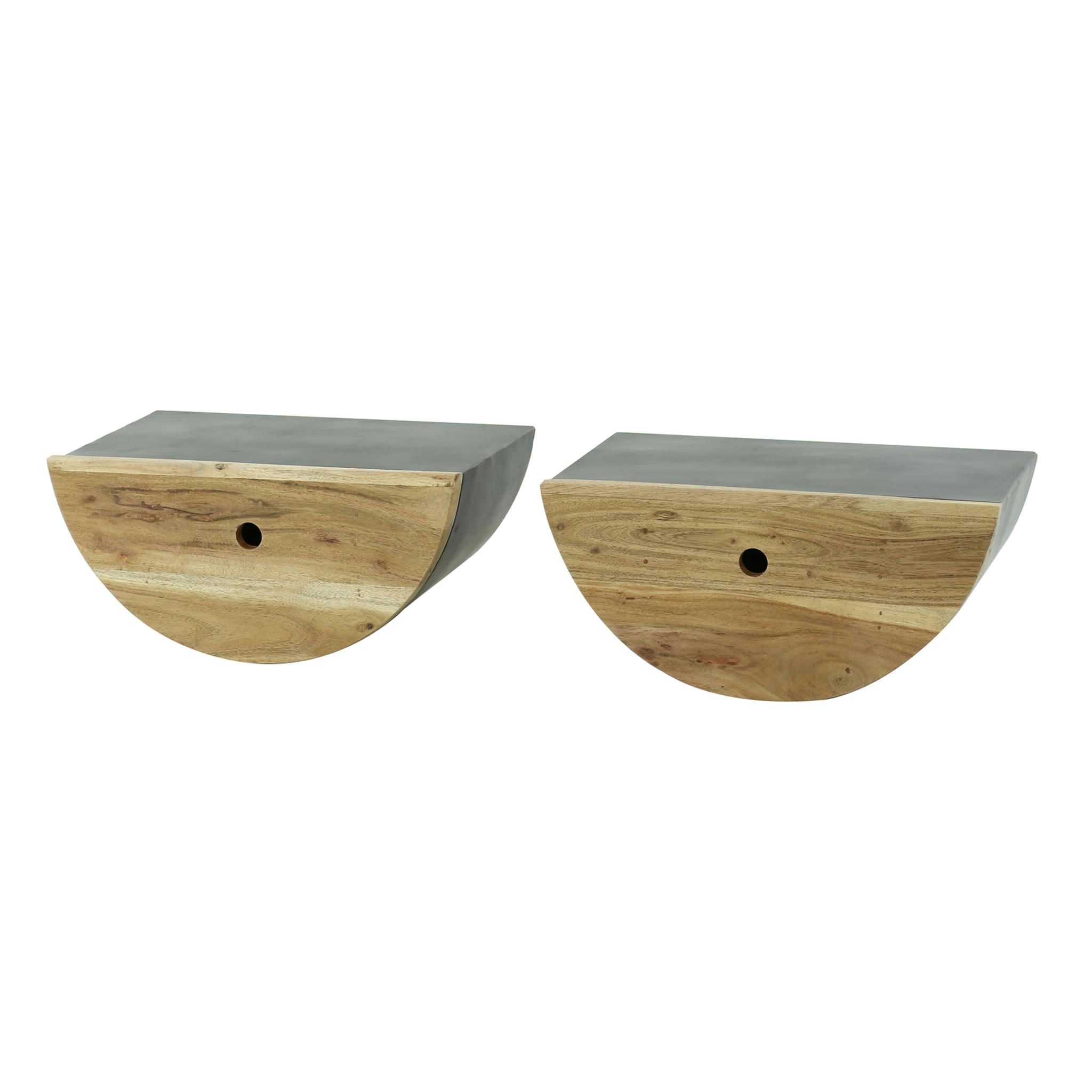- Lot de 2 chevets demi lune en bois massif naturel avec 1 tiroir