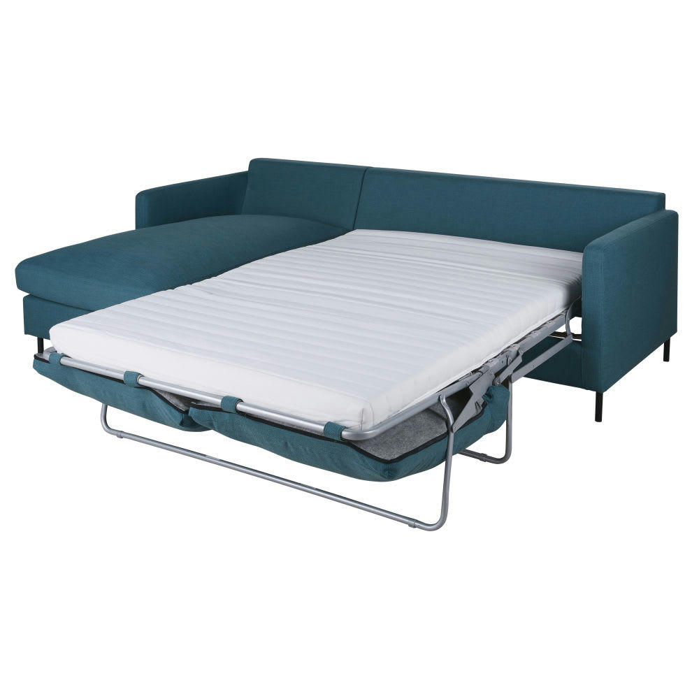 Julian - Canapé d'angle gauche convertible 4/5 places bleu pétrole, matelas 10 cm