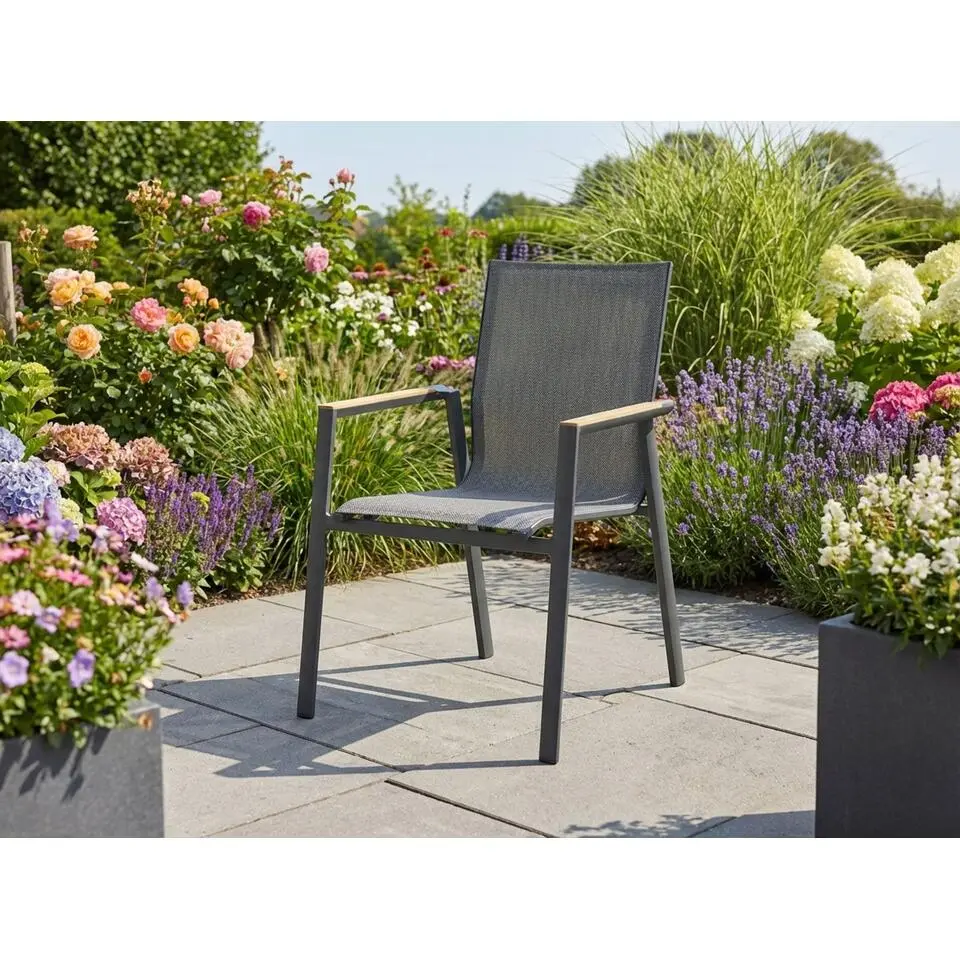 Tuinstoel stapelbaar Aluminium/textileen Grijs-antraciet Lifestyle Garden
