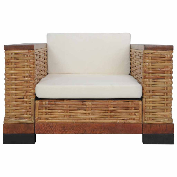 Fotel z poduszkami brązowy naturalny rattan