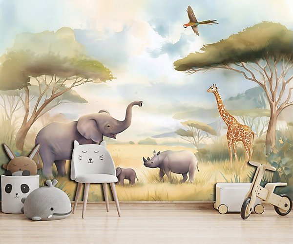 Papier Peint Enfant Jungle Animaux Intissé Panoramique 250x175 cm - Colle Inclus - Chambre Enfant - Moderne Papier Peint