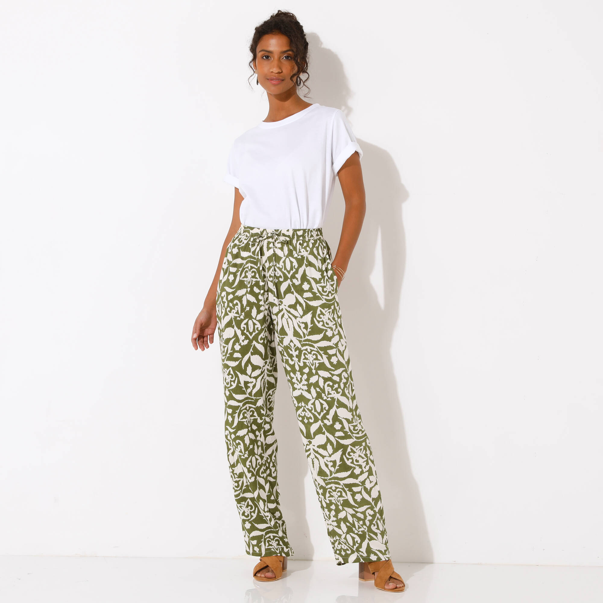Pantalon large fluide, imprimé bicolore