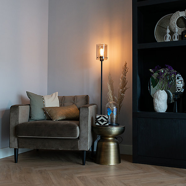 Lampadaire design noir avec verre fumé - Dome