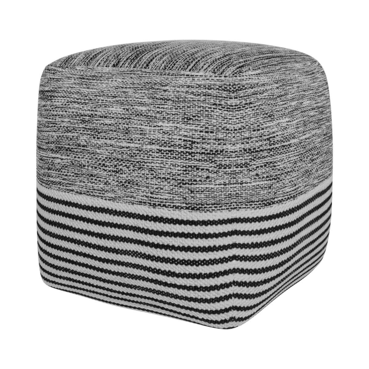 LUCKY - Pouf carré gris, noir et blanc en coton 40 cm