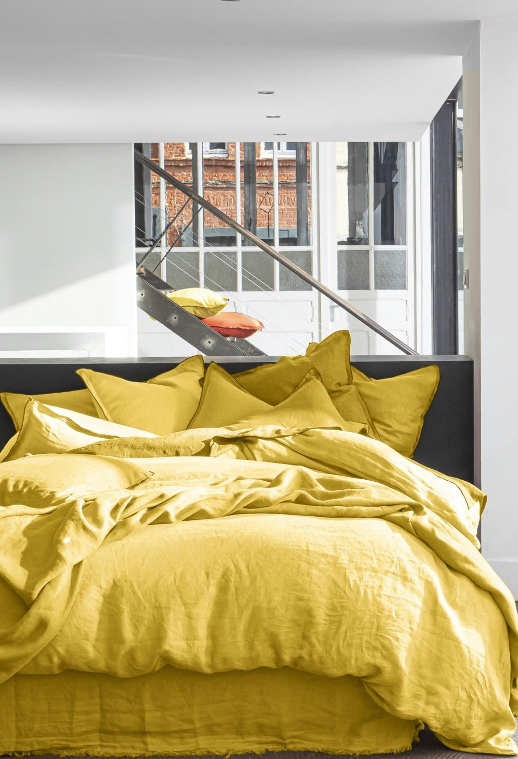 JAUNE - Housse de couette lin lave jaune 135x200 cm