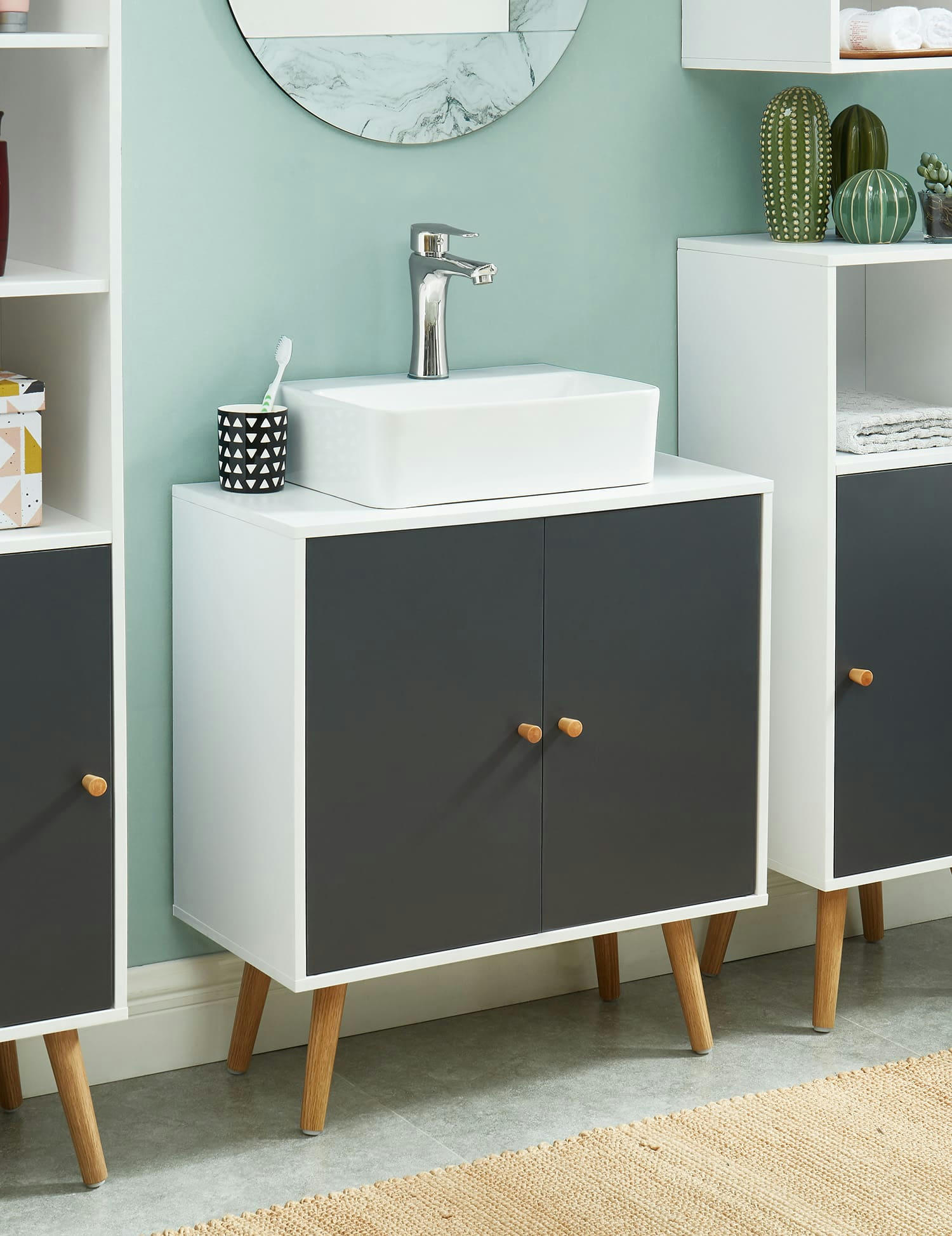 MAX - Meuble sous-vasque   blanc et gris anthracite  2 portes 60cm