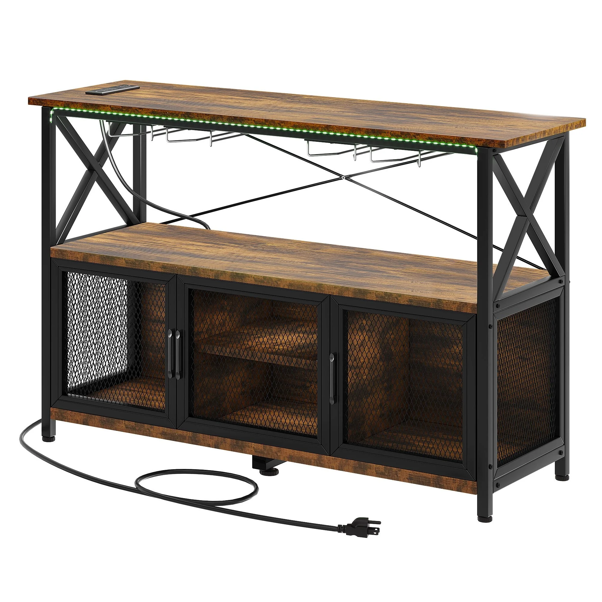 Liquor Bar Cabinet with LED Light Removable Wine Rack