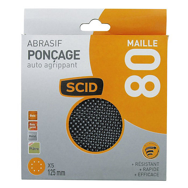 Disque maille - SCID - Diamètre 125 mm - auto-agrippant - Grain 80 - Vendu par 5