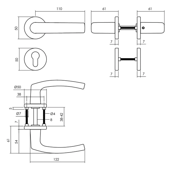Türdrücker »Denham«, D.52x7 mm PZ-Rosetten