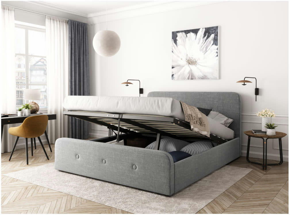 BALA - Cadre de lit avec sommier relevable à lattes - Gris - 160 cm