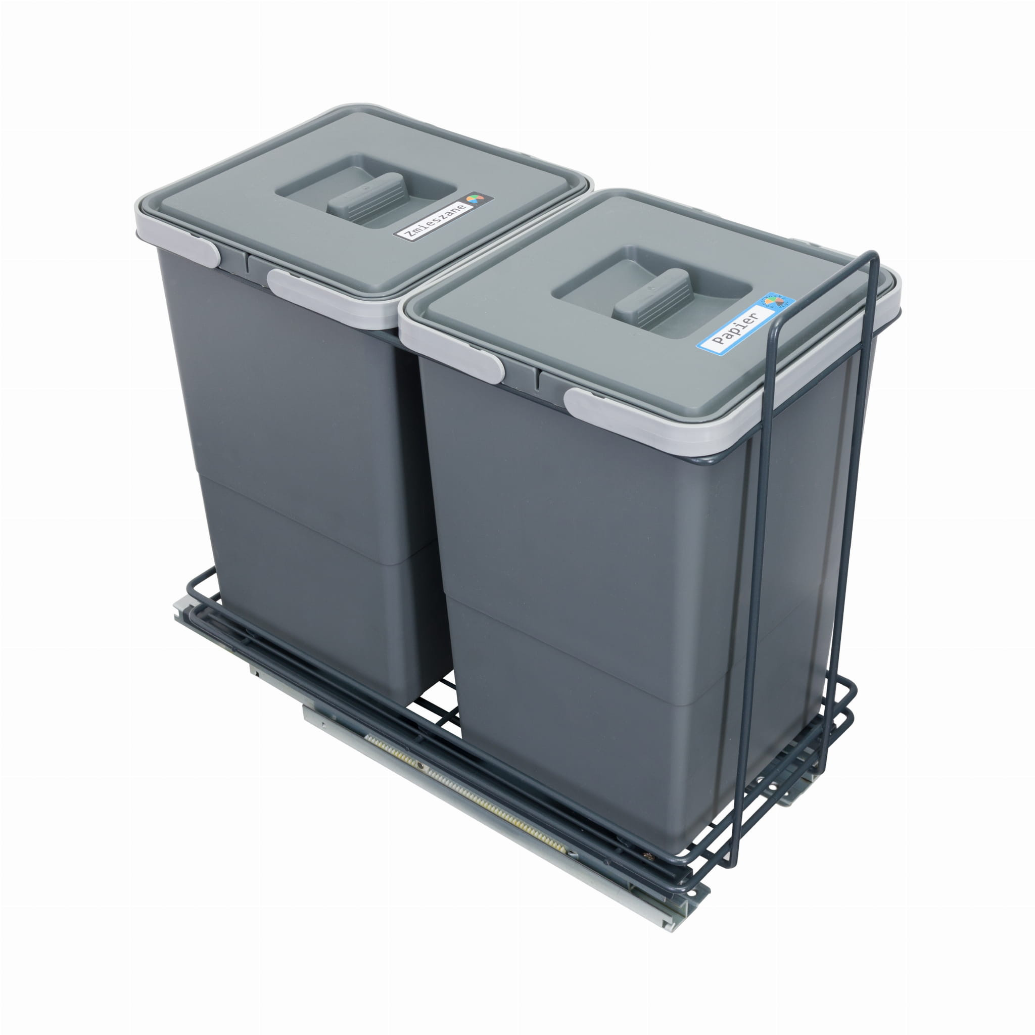 Sortownik śmieci EcoCube ANTRACYT do szafki od 30 cm Cichy domyk 2x12 l