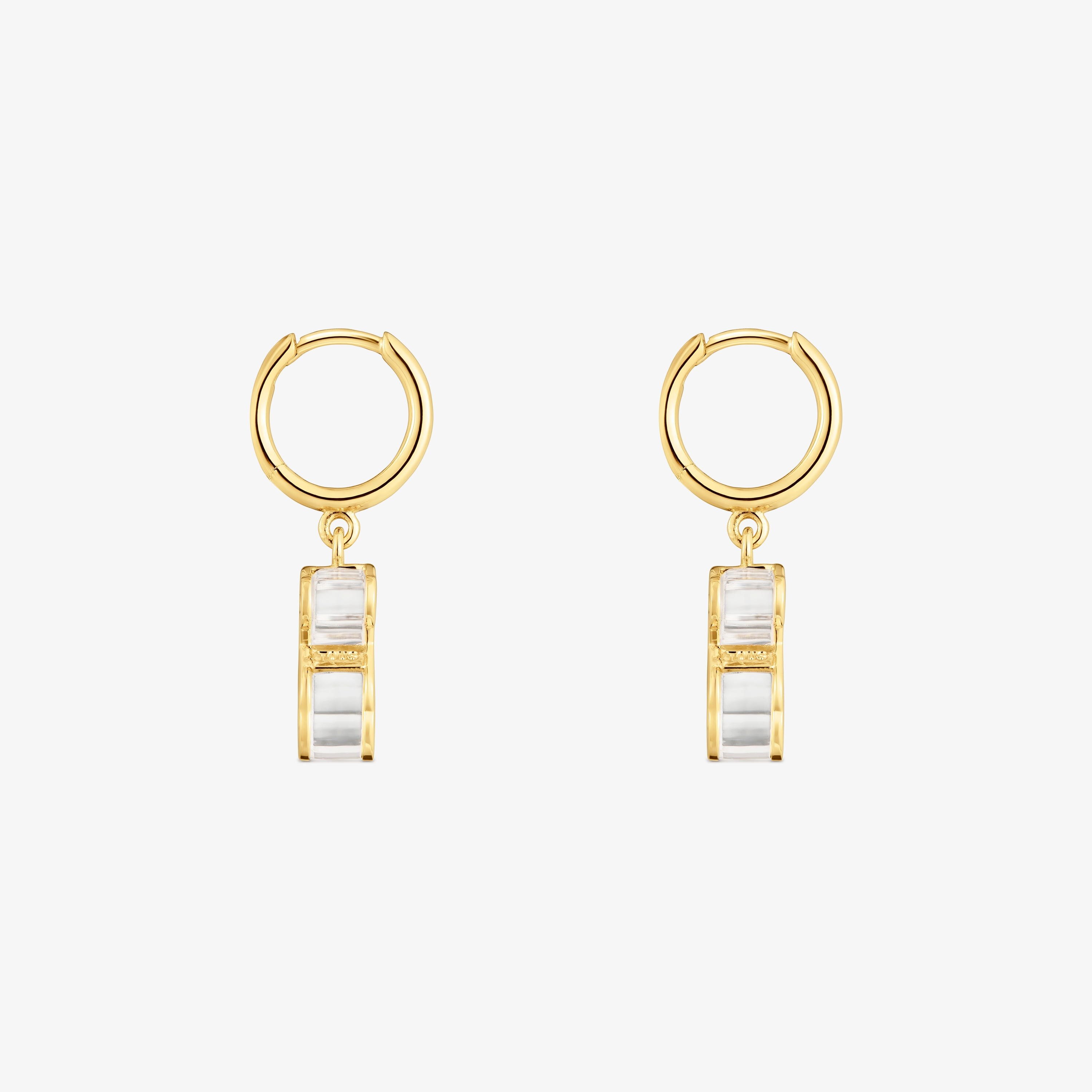 Pendientes de aro con baño de oro 18 kt sobre plata y metacrilato blanco Galaxy
