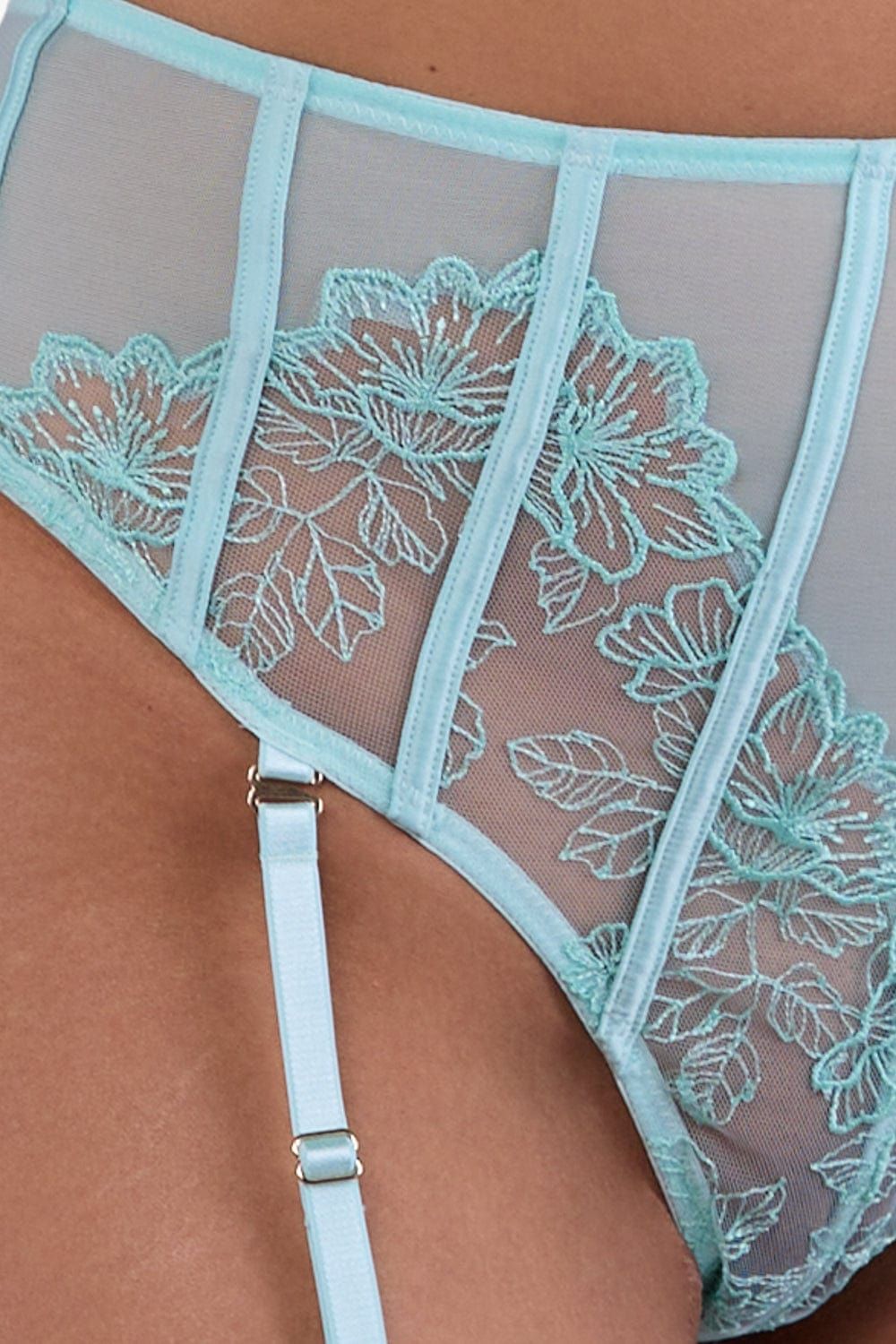 Playful Promises Valerie Embroidery & Mesh High Waist Suspender Thong