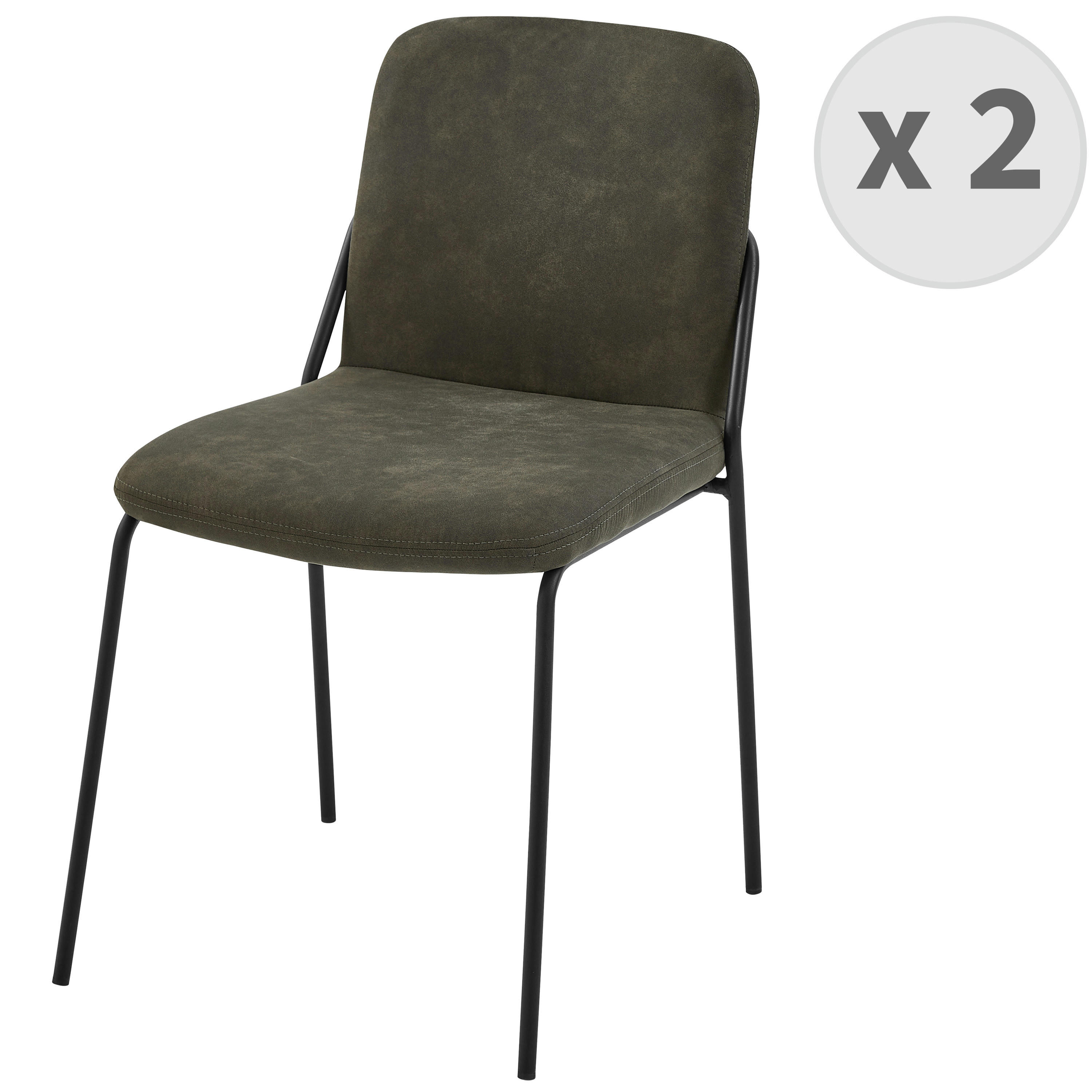 VICKIE - Chaise vintage en microfibre Ebène et métal noir (x2)