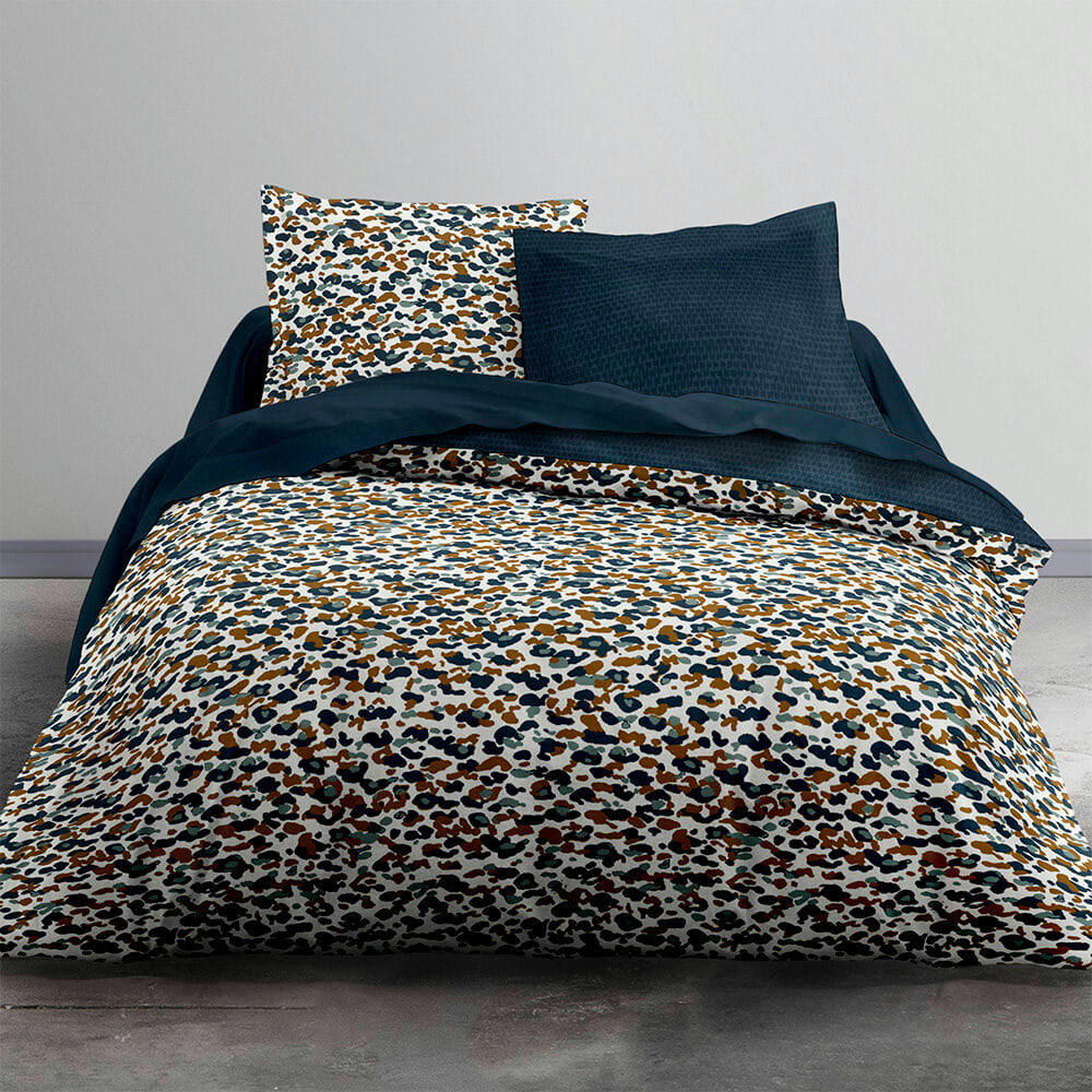 ROQUE - Parure housse de couette coton bleu 240x260cm