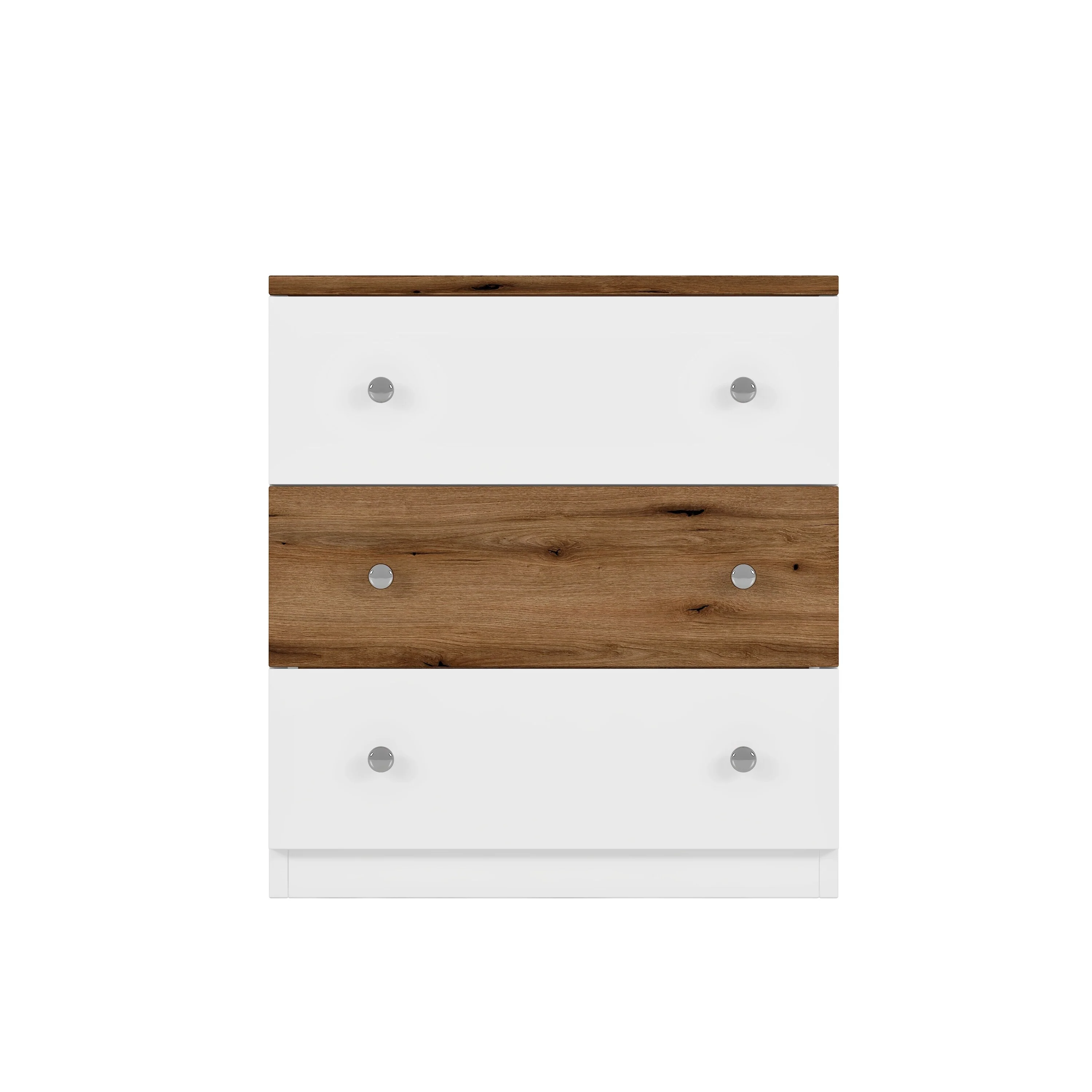 3-Drawer Wooden Nightstand With Colorblock Design And Metal Handle