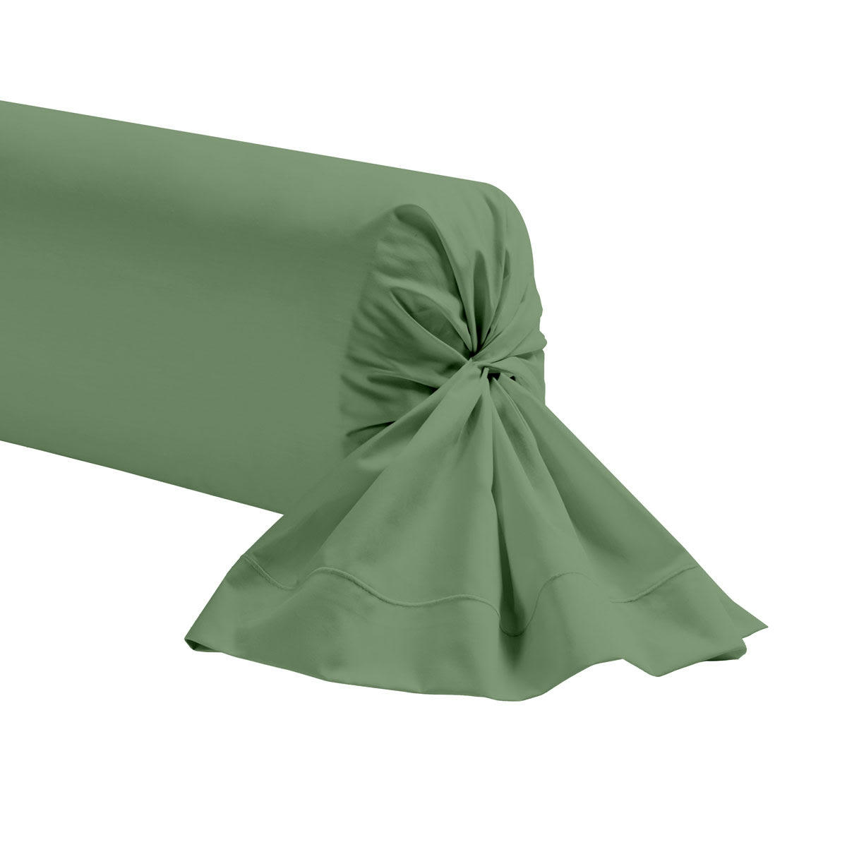 UNIS - Taie de traversin unie en coton vert de gris 85x185