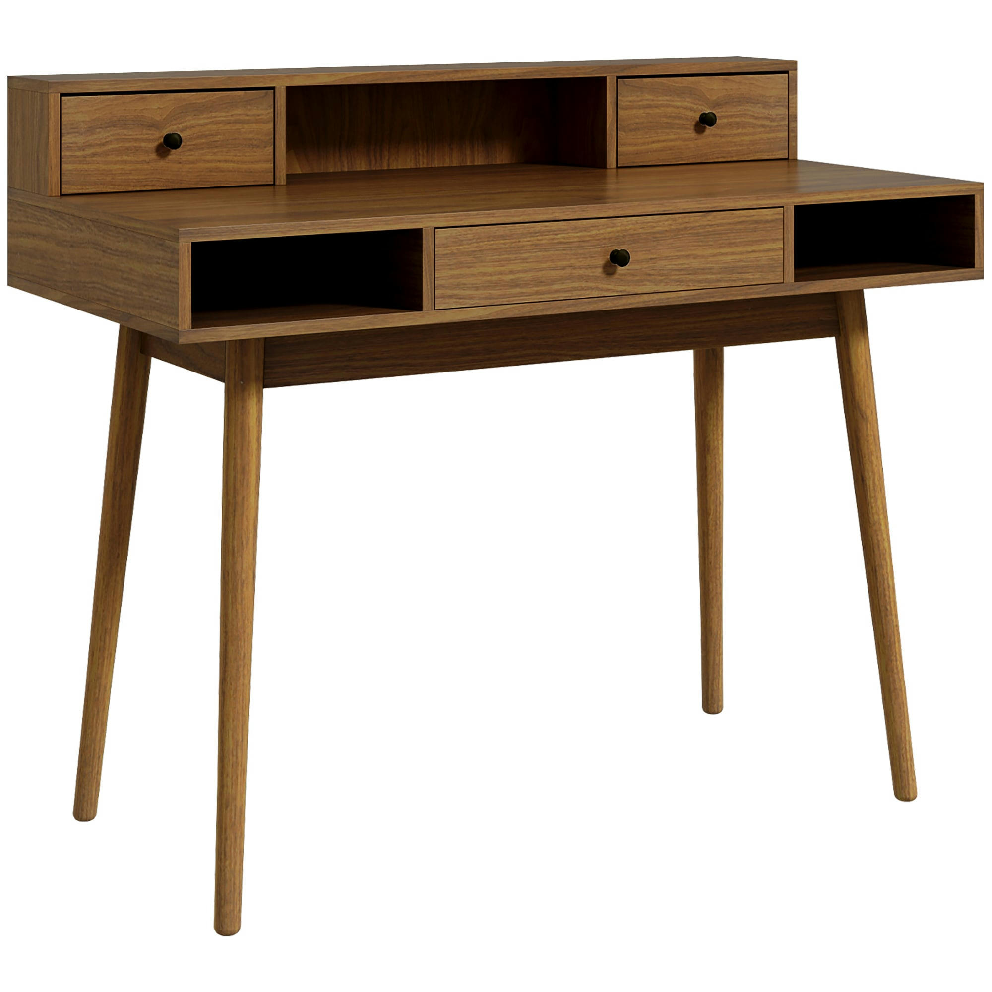- Bureau secrétaire vintage 3 tiroirs 3 niches bois de pin aspect noyer