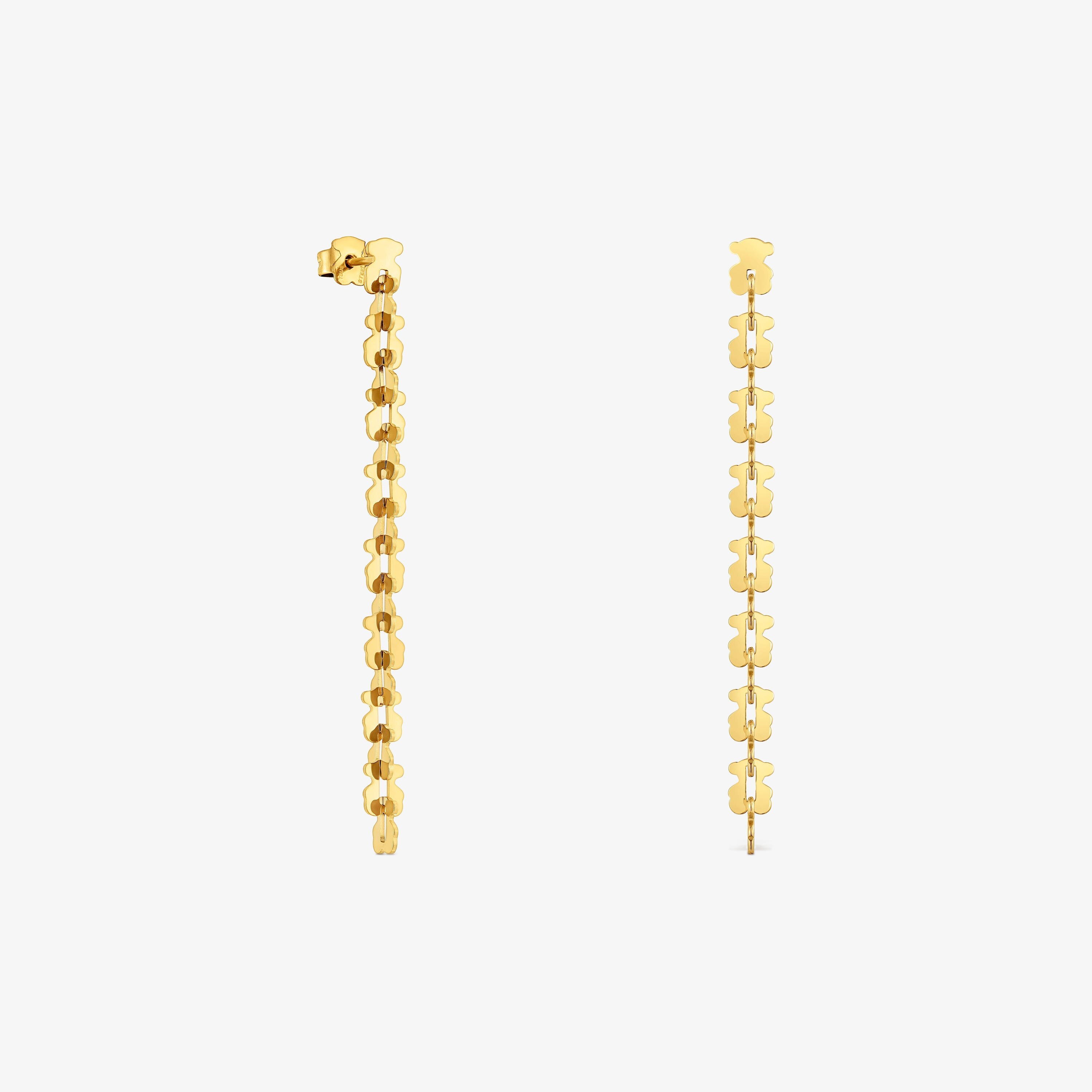 Pendientes largos de acero en color dorado con motivos oso Carrusel