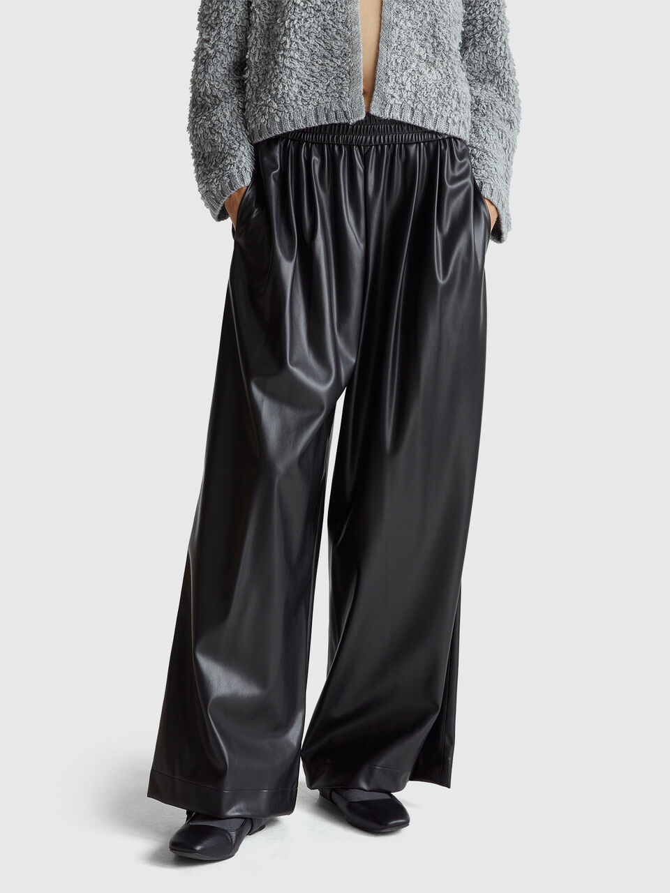Trousers in imitation leather fabric