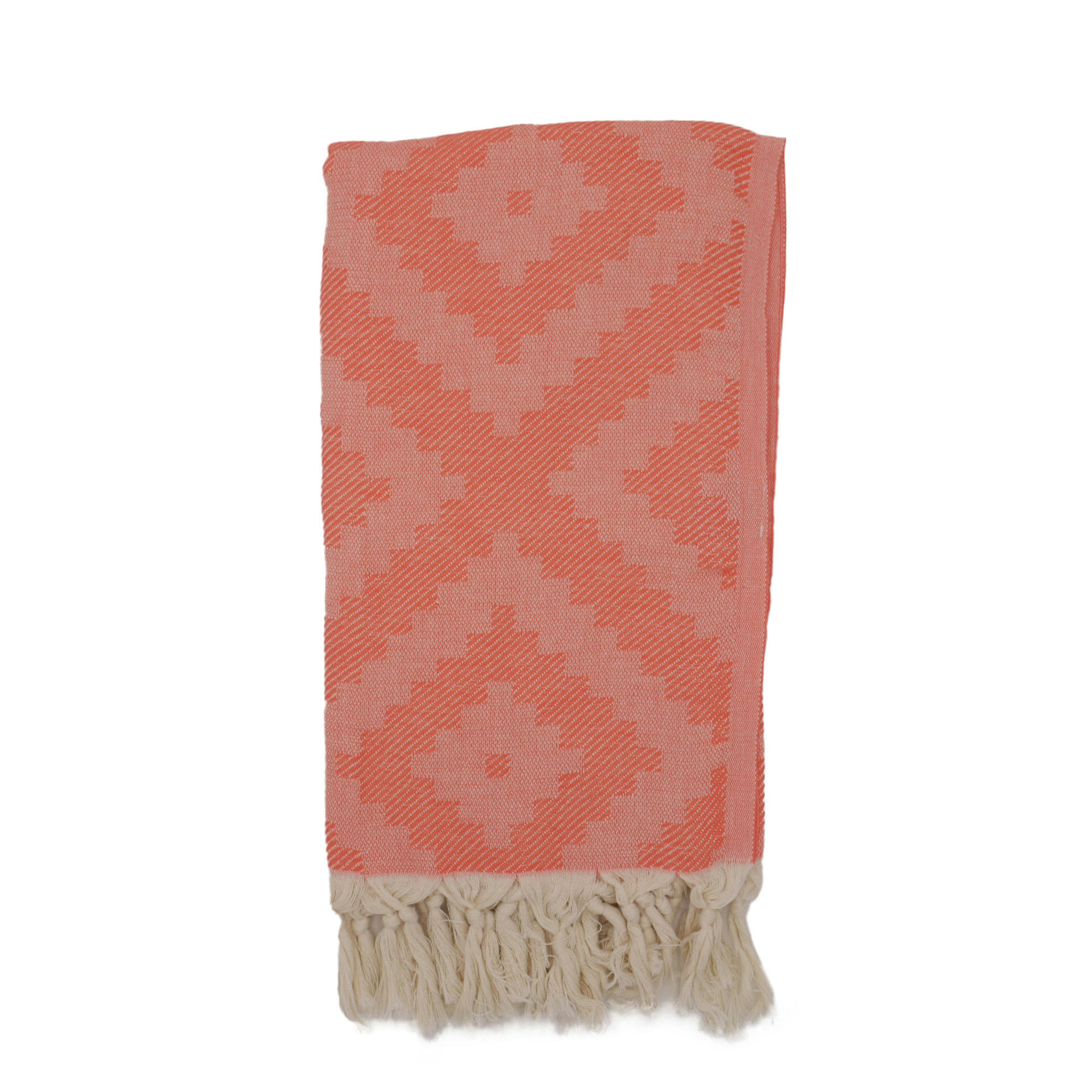 - Fouta losanges 100% coton avec franges corail 100x170cm