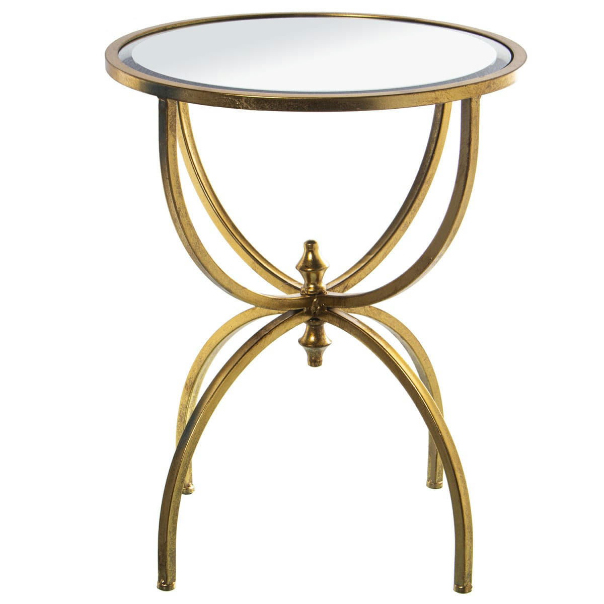 - Table d'appoint ronde en métal doré et plateau miroir 49x49x62cm